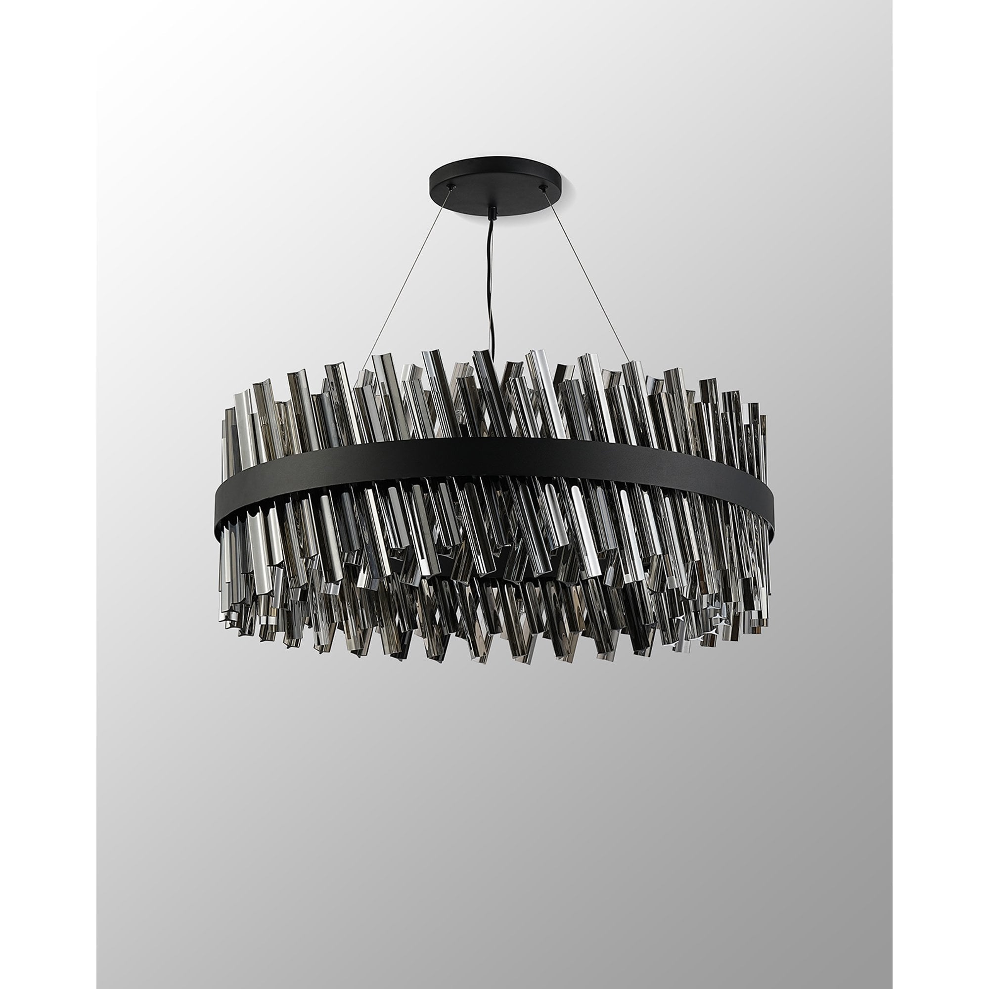Fabula Farnley 24 Light Round Pendant - Satin Black & Smoked Glass