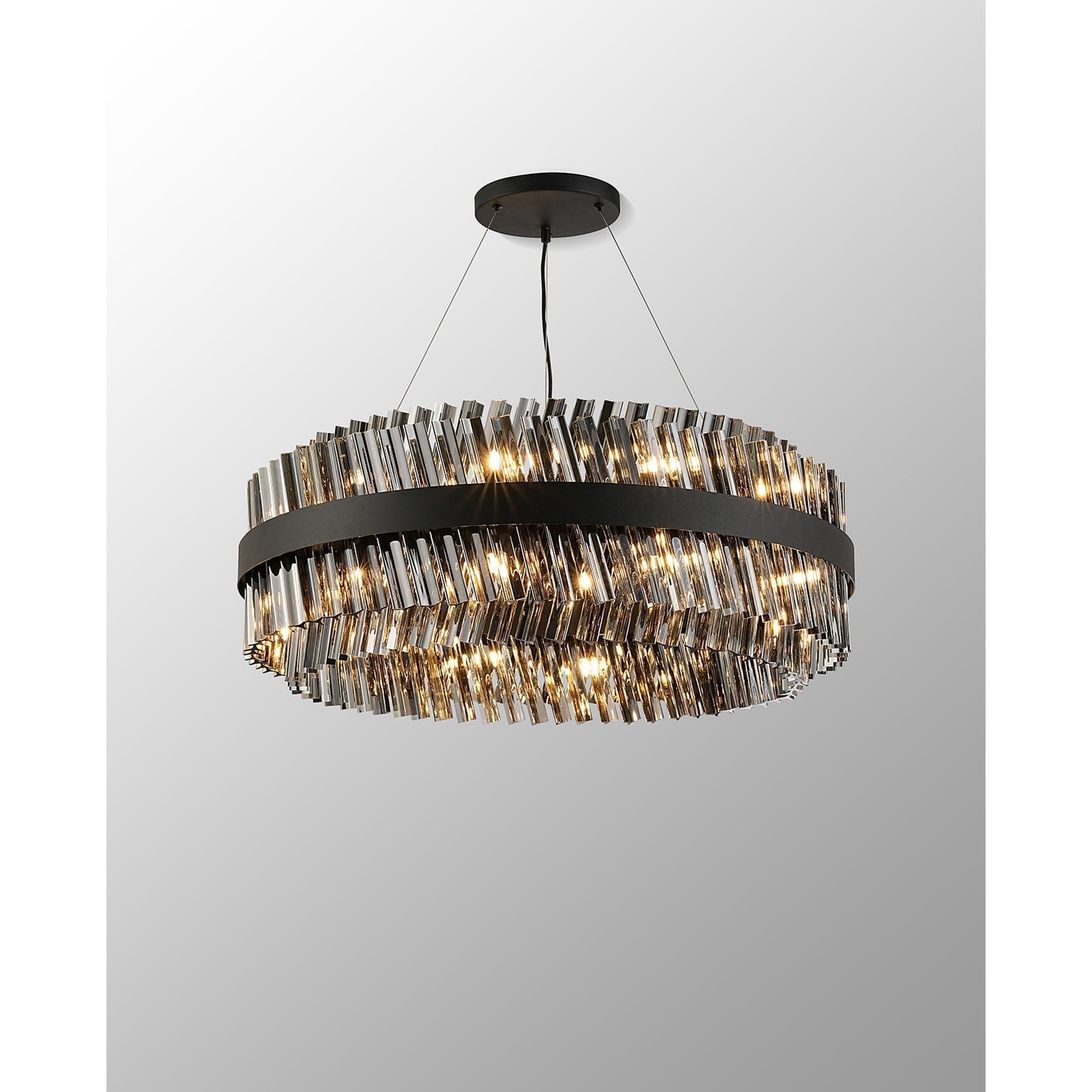 Fabula Farnley 24 Light Round Pendant - Satin Black & Smoked Glass