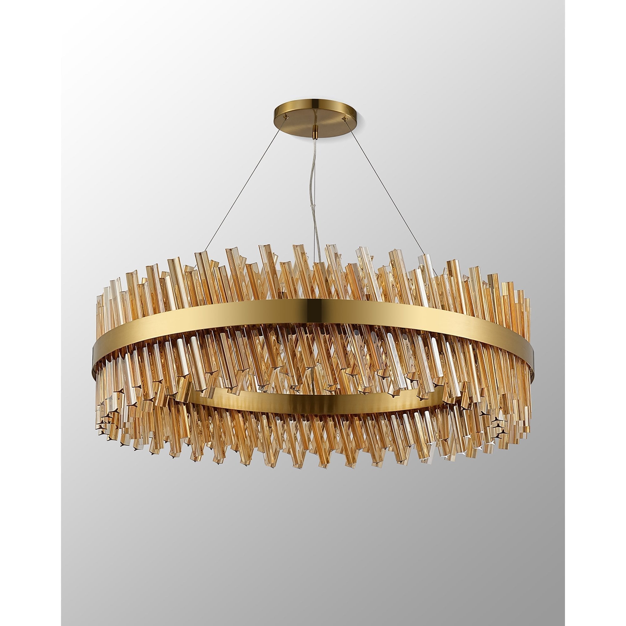 Fabula Farnley 32 Light Round Pendant - Brass & Amber Glass
