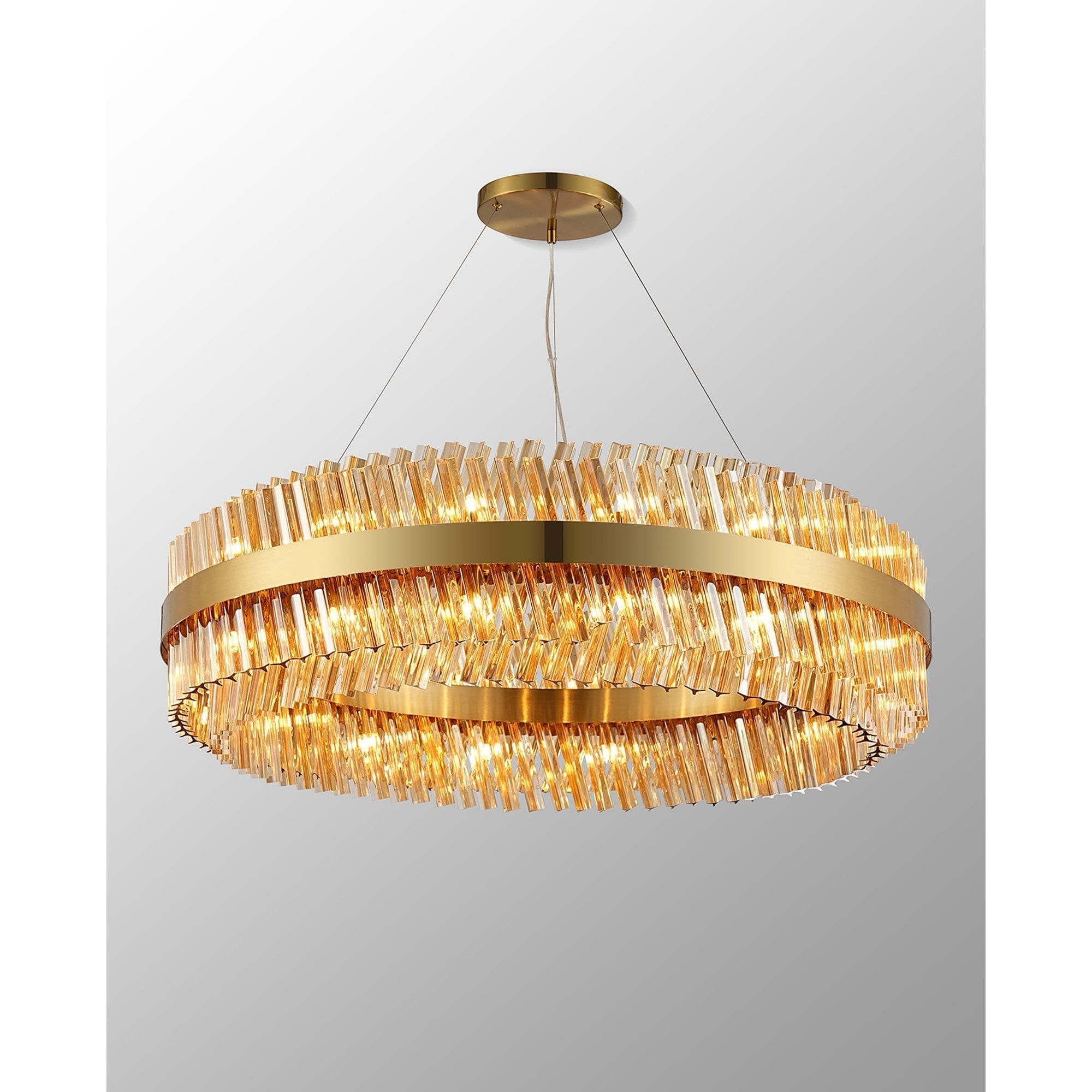 Fabula Farnley 32 Light Round Pendant - Brass & Amber Glass