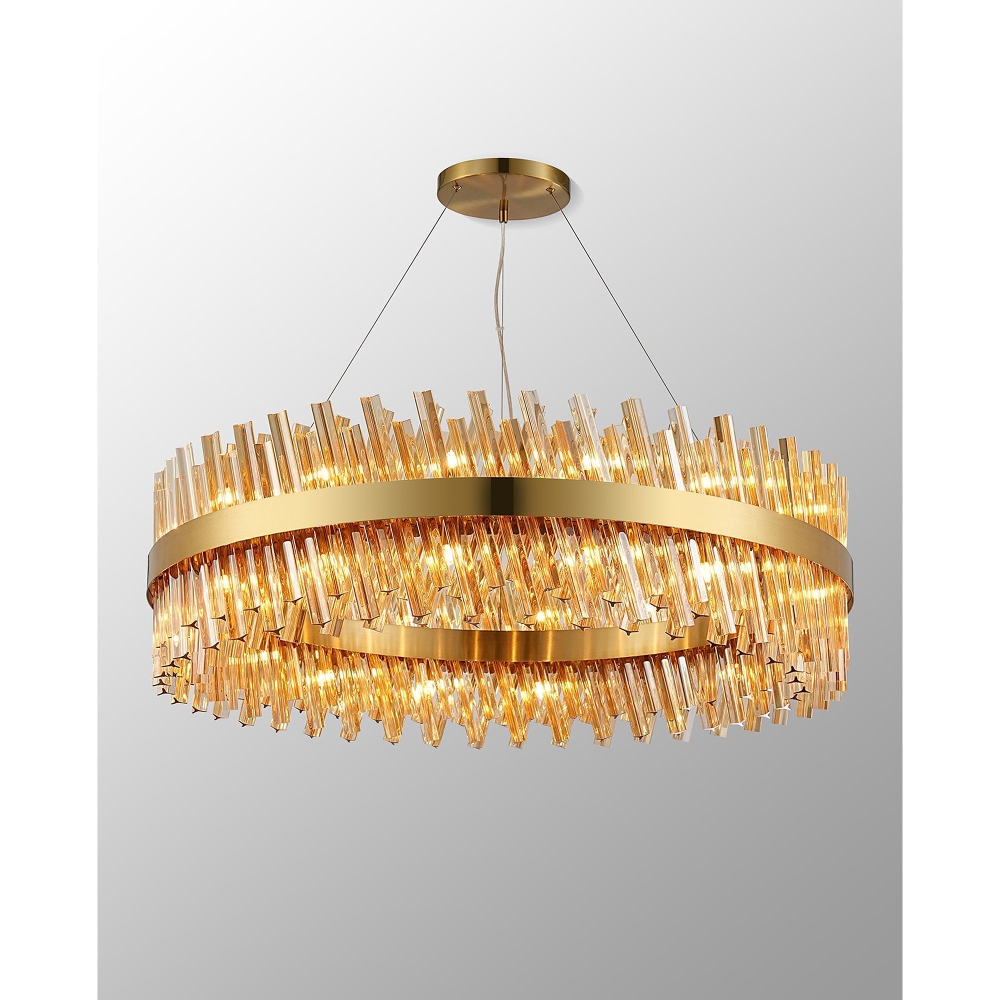 Fabula Farnley 32 Light Round Pendant - Brass & Amber Glass