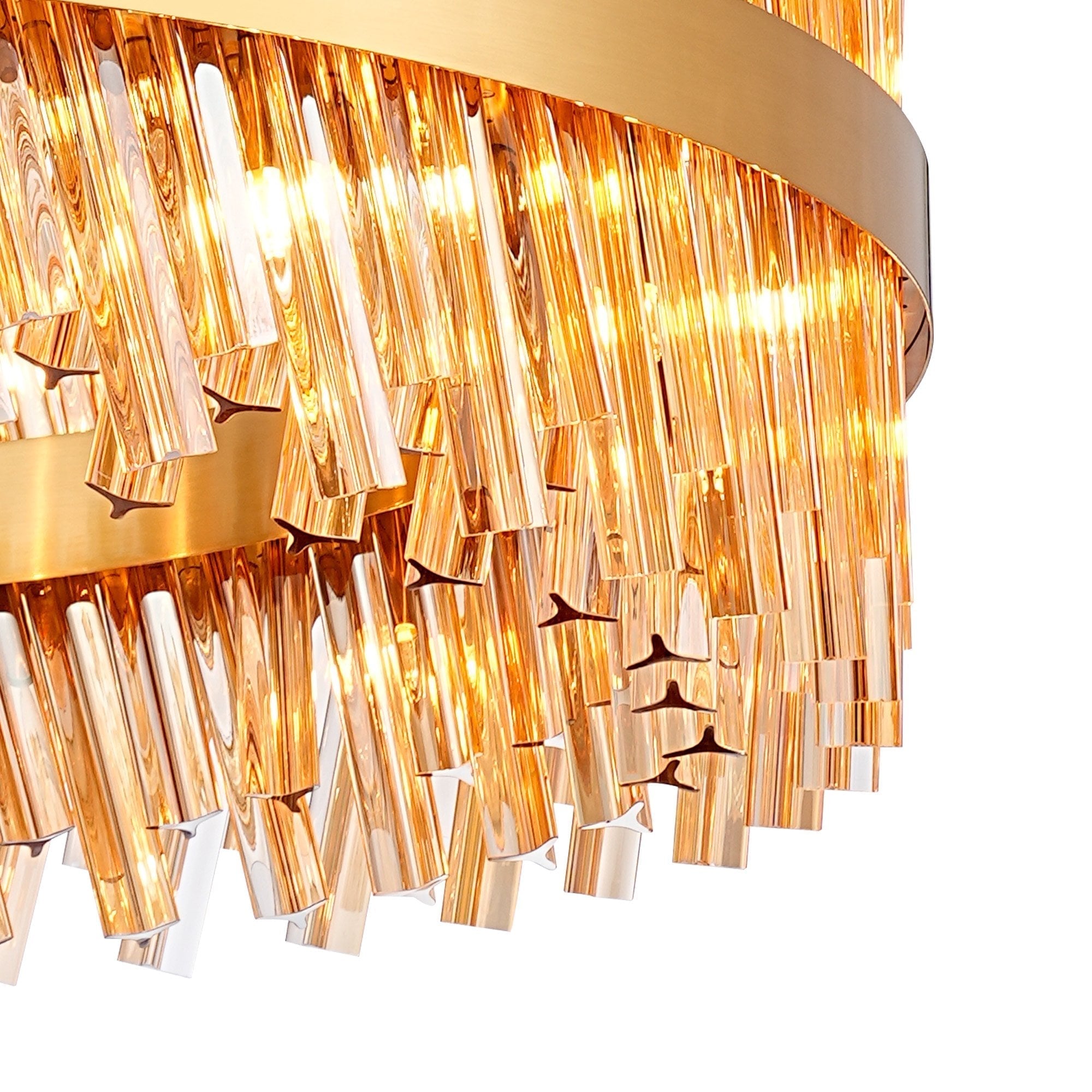 Fabula Farnley 32 Light Round Pendant - Brass & Amber Glass