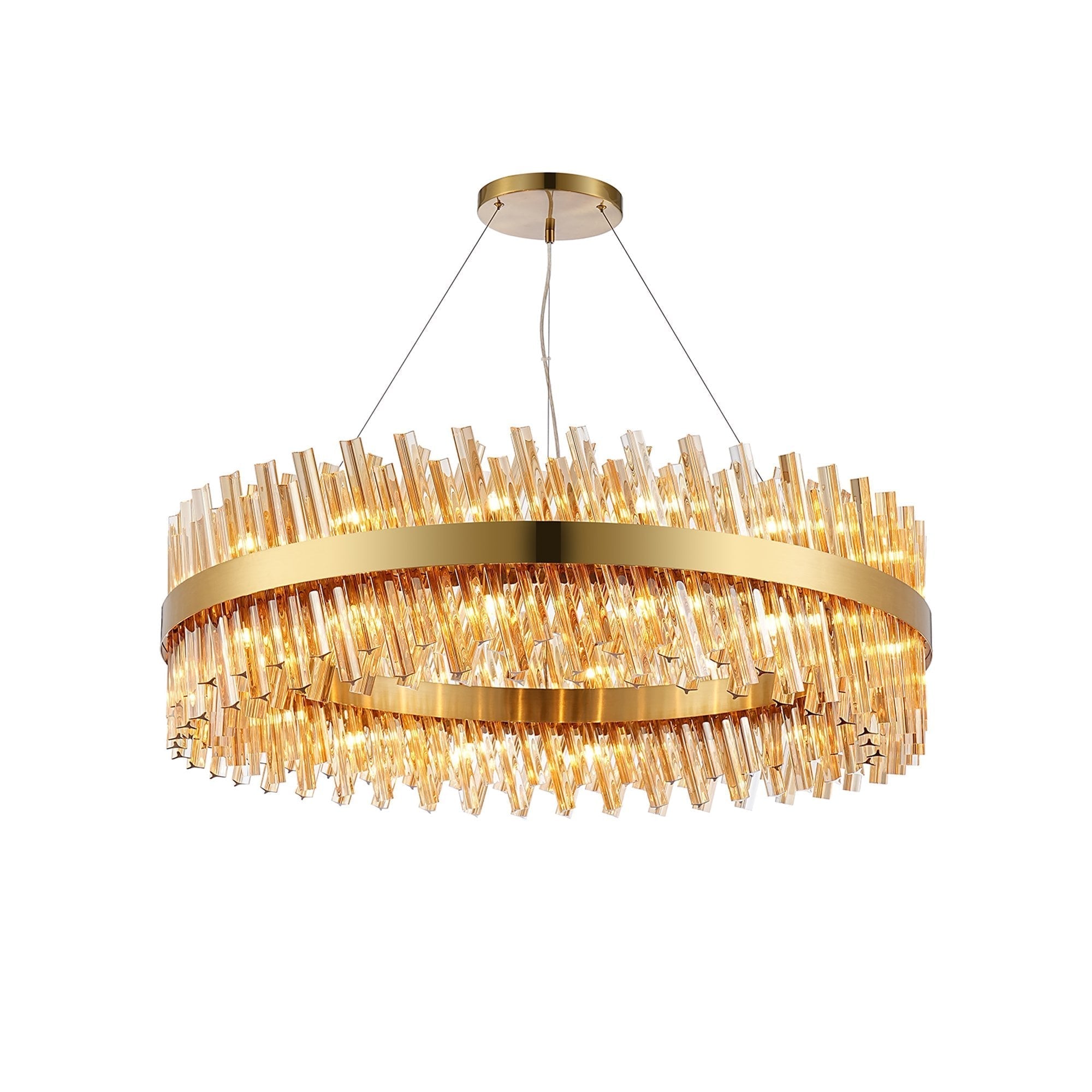 Fabula Farnley 32 Light Round Pendant - Brass & Amber Glass