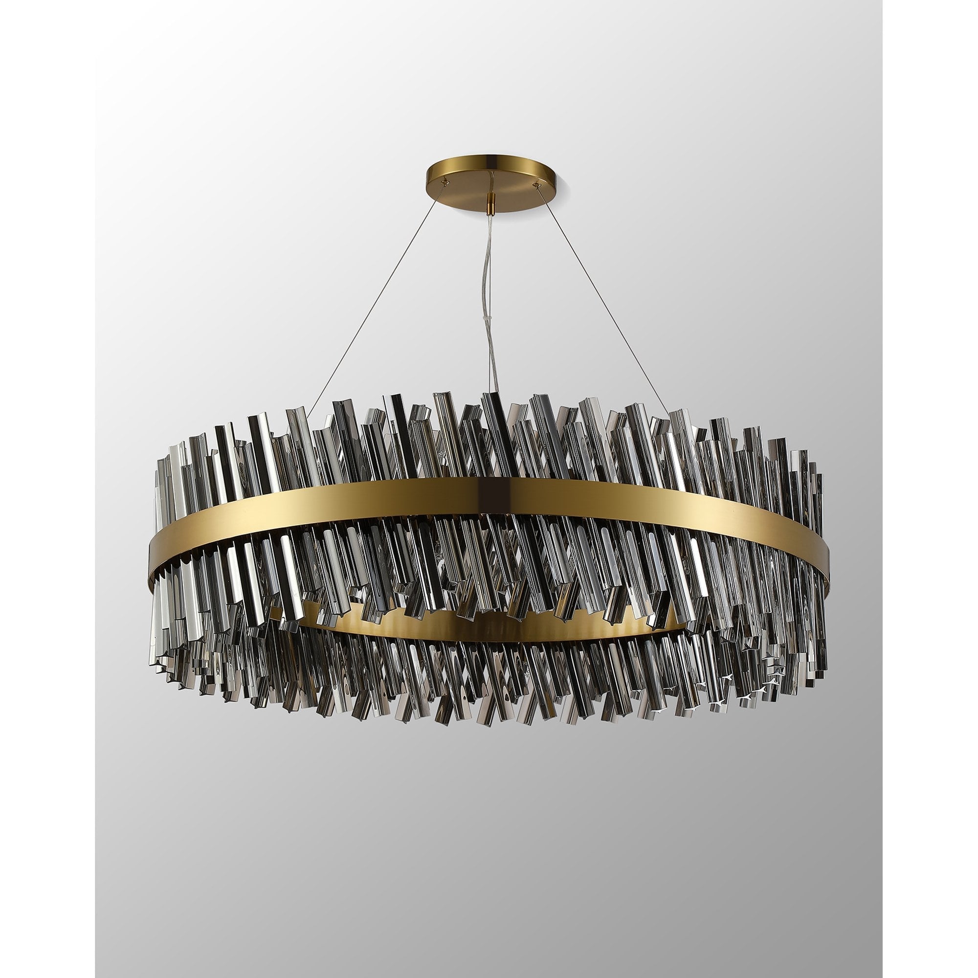 Fabula Farnley 32 Light Round Pendant - Brass & Smoked Glass