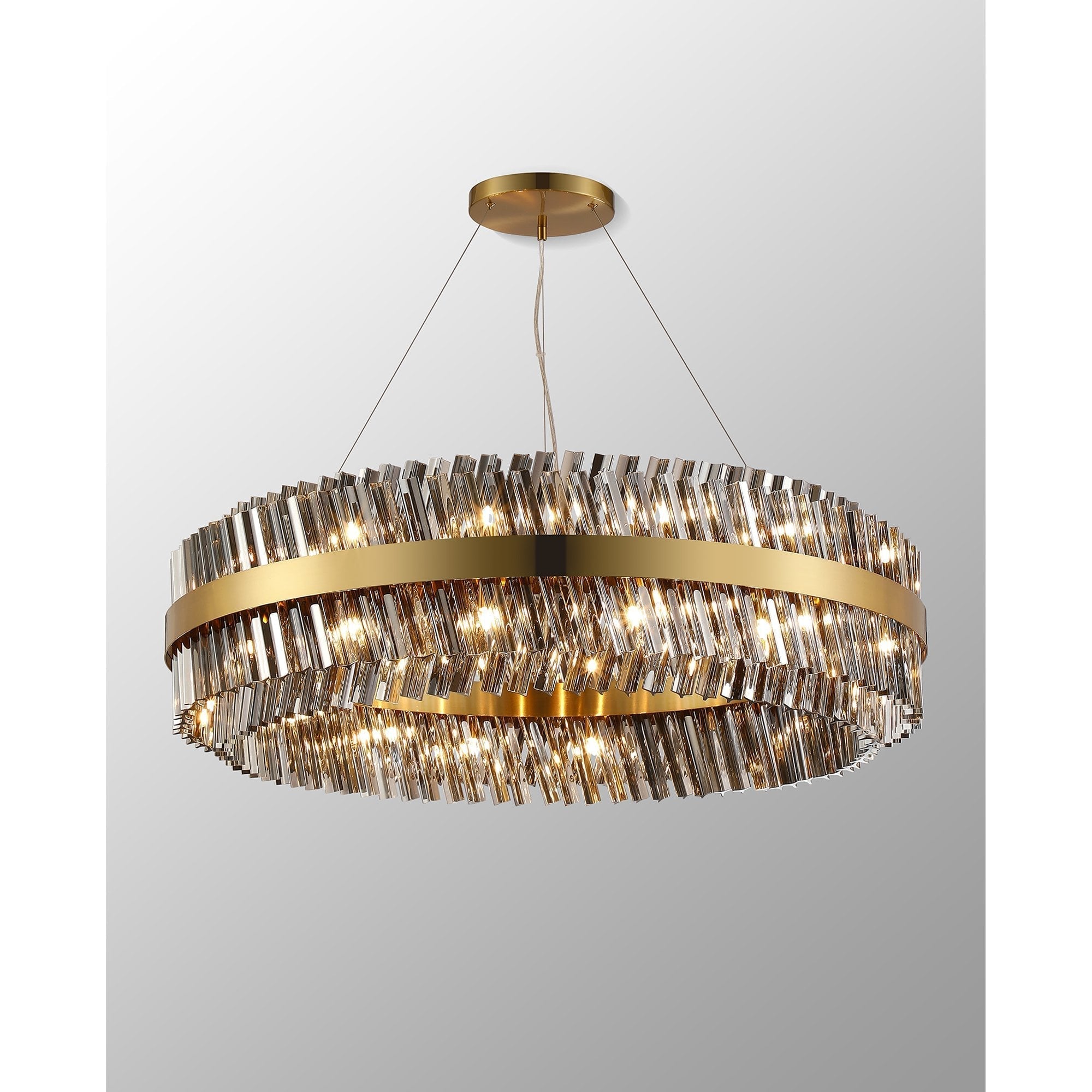 Fabula Farnley 32 Light Round Pendant - Brass & Smoked Glass