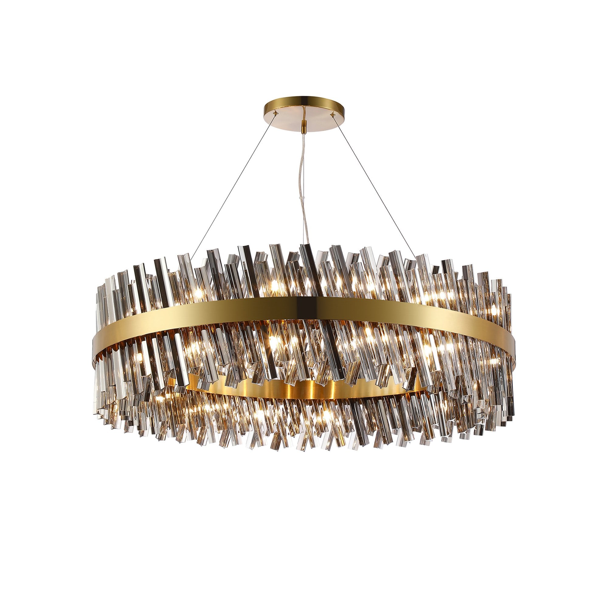 Fabula Farnley 32 Light Round Pendant - Brass & Smoked Glass