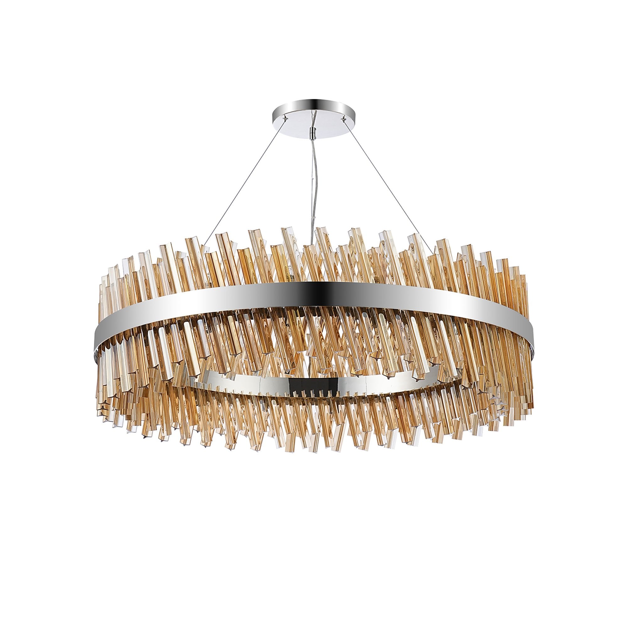 Fabula Farnley 32 Light Round Pendant - Polished Nickel & Amber Glass
