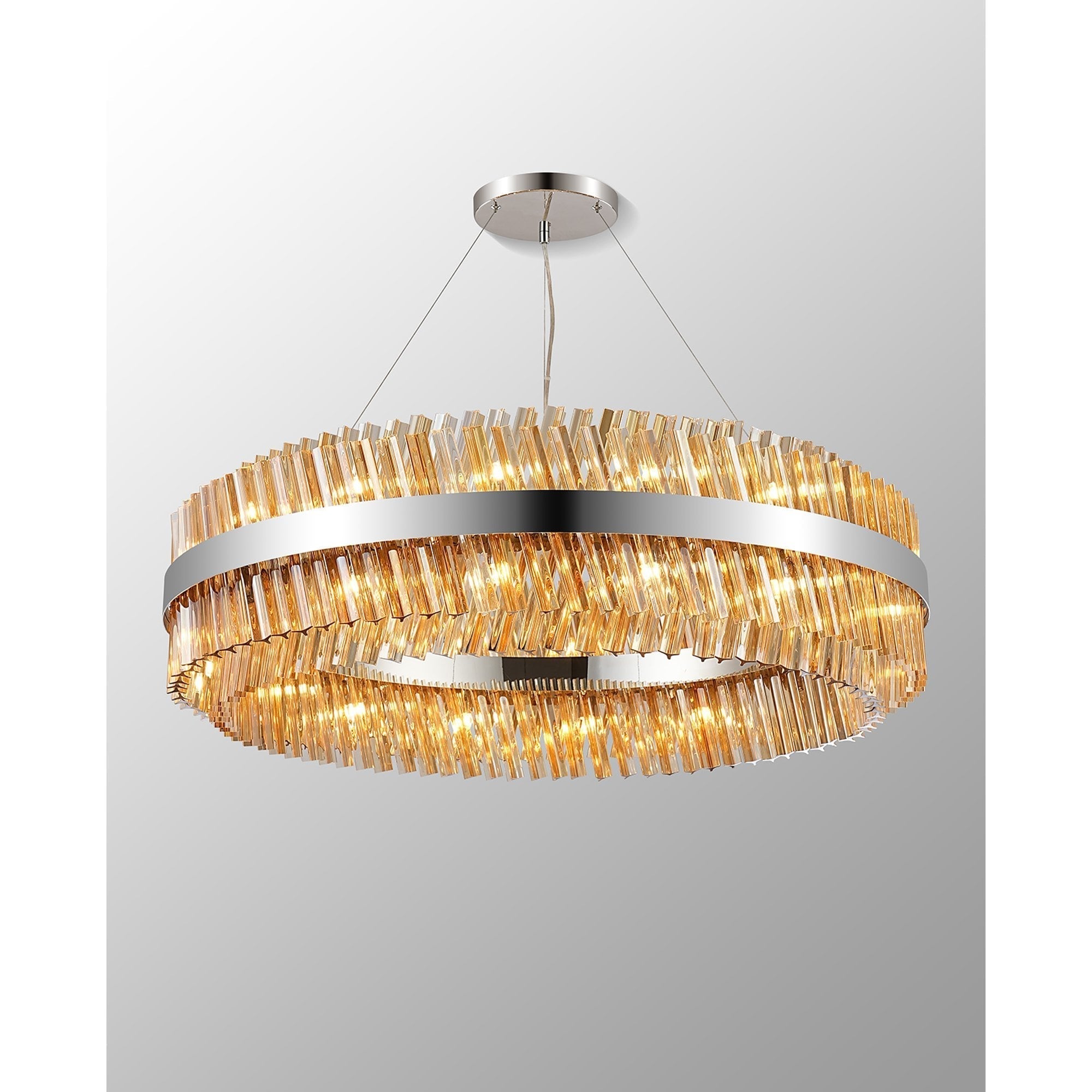 Fabula Farnley 32 Light Round Pendant - Polished Nickel & Amber Glass