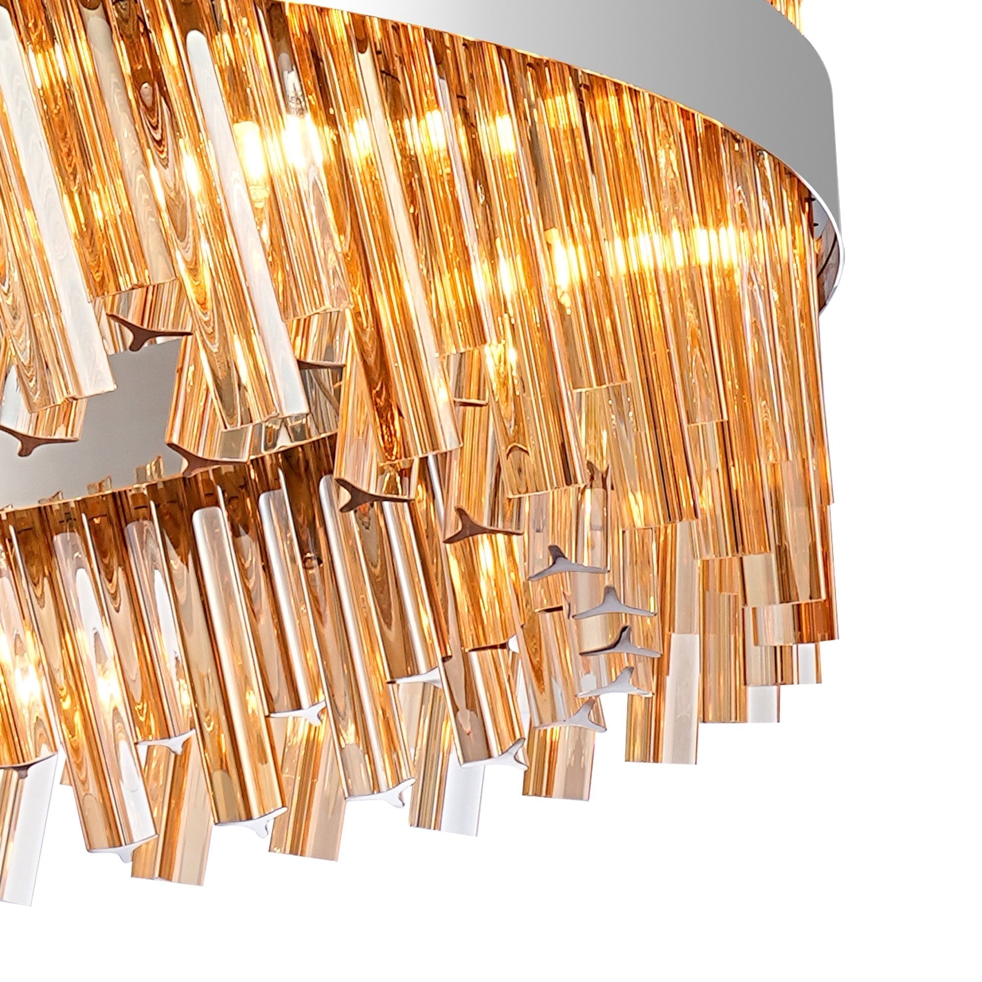 Fabula Farnley 32 Light Round Pendant - Polished Nickel & Amber Glass