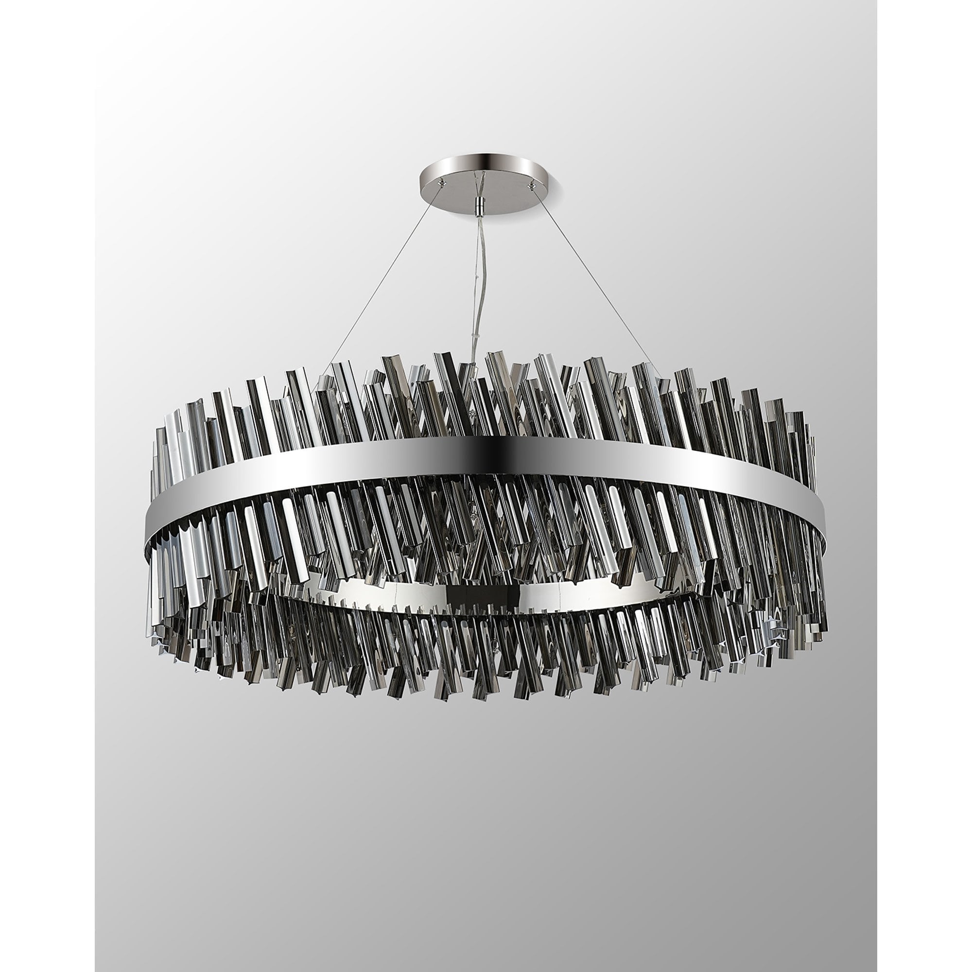 Fabula Farnley 32 Light Round Pendant - Polished Nickel & Smoked Glass
