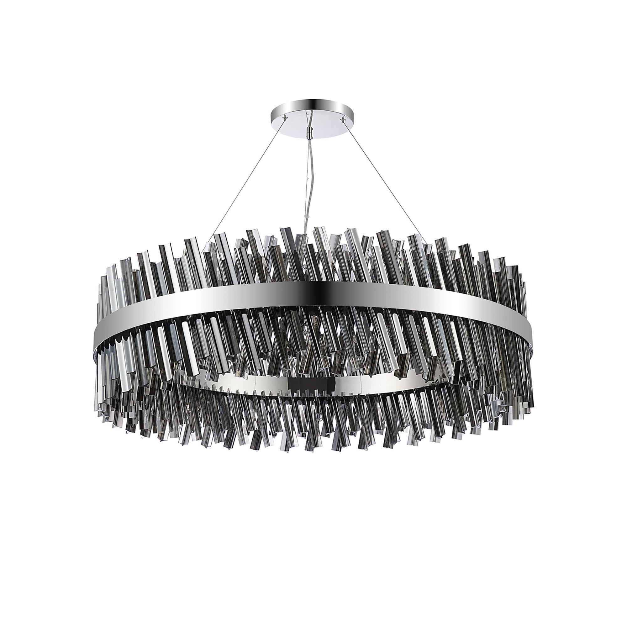 Fabula Farnley 32 Light Round Pendant - Polished Nickel & Smoked Glass