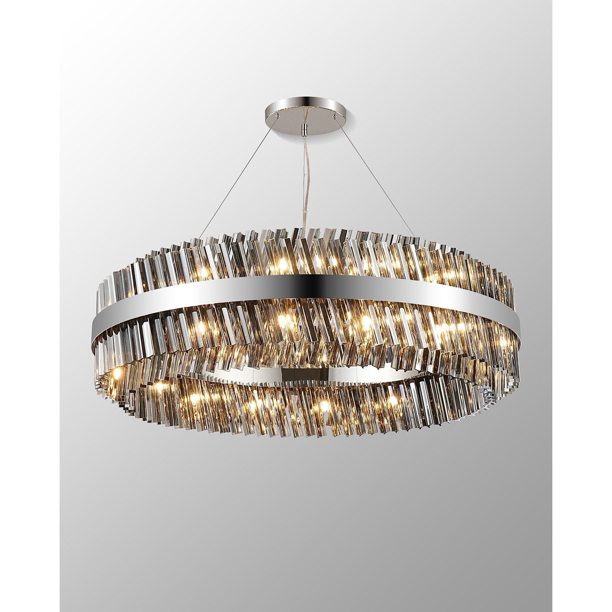 Fabula Farnley 32 Light Round Pendant - Polished Nickel & Smoked Glass