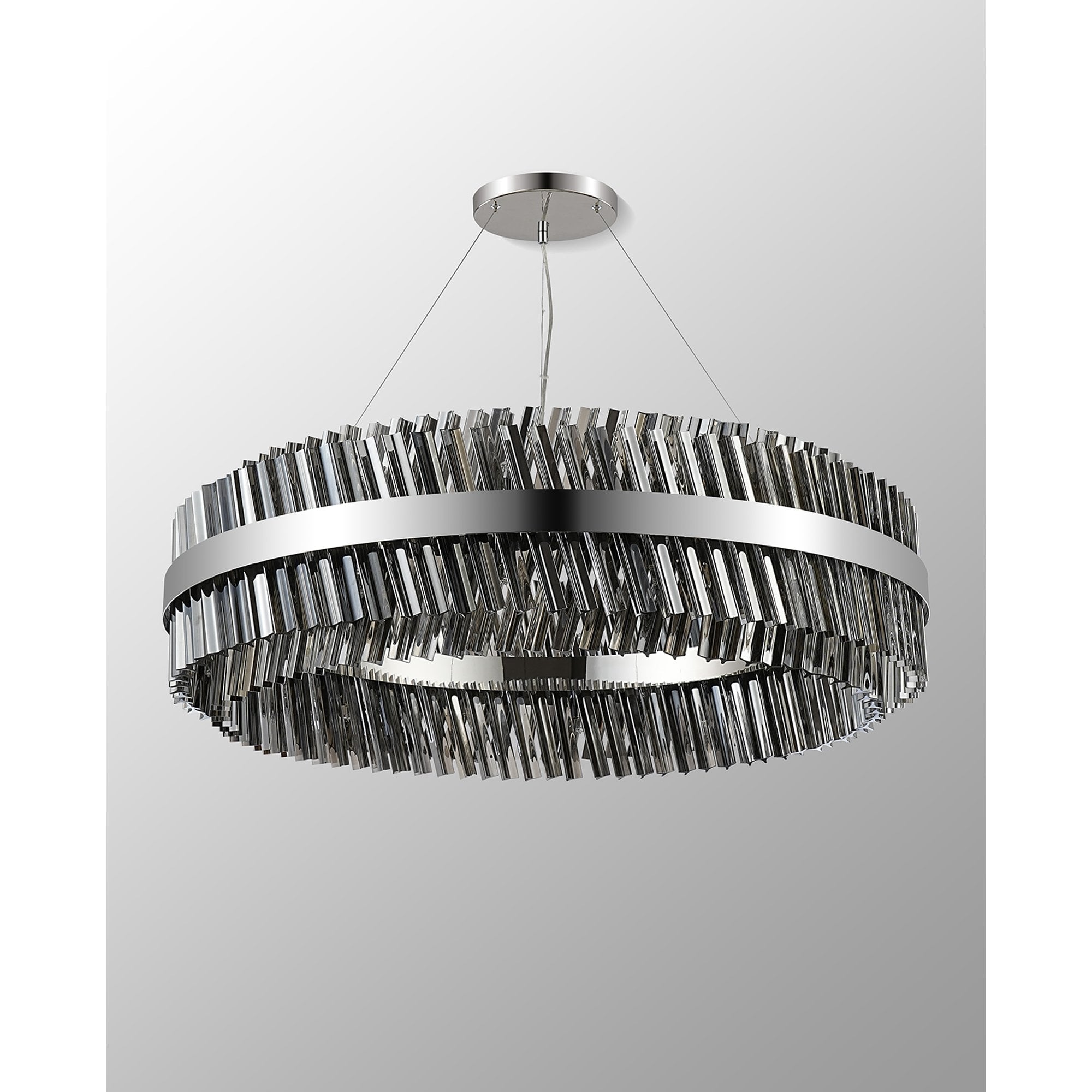 Fabula Farnley 32 Light Round Pendant - Polished Nickel & Smoked Glass
