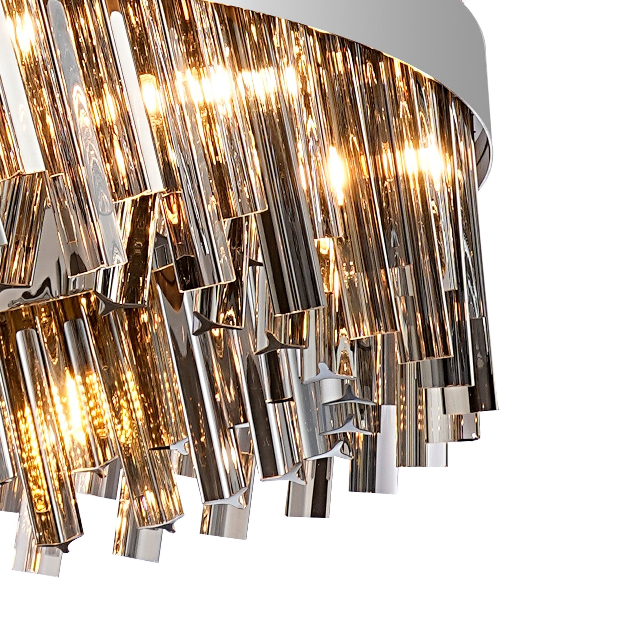 Fabula Farnley 32 Light Round Pendant - Polished Nickel & Smoked Glass