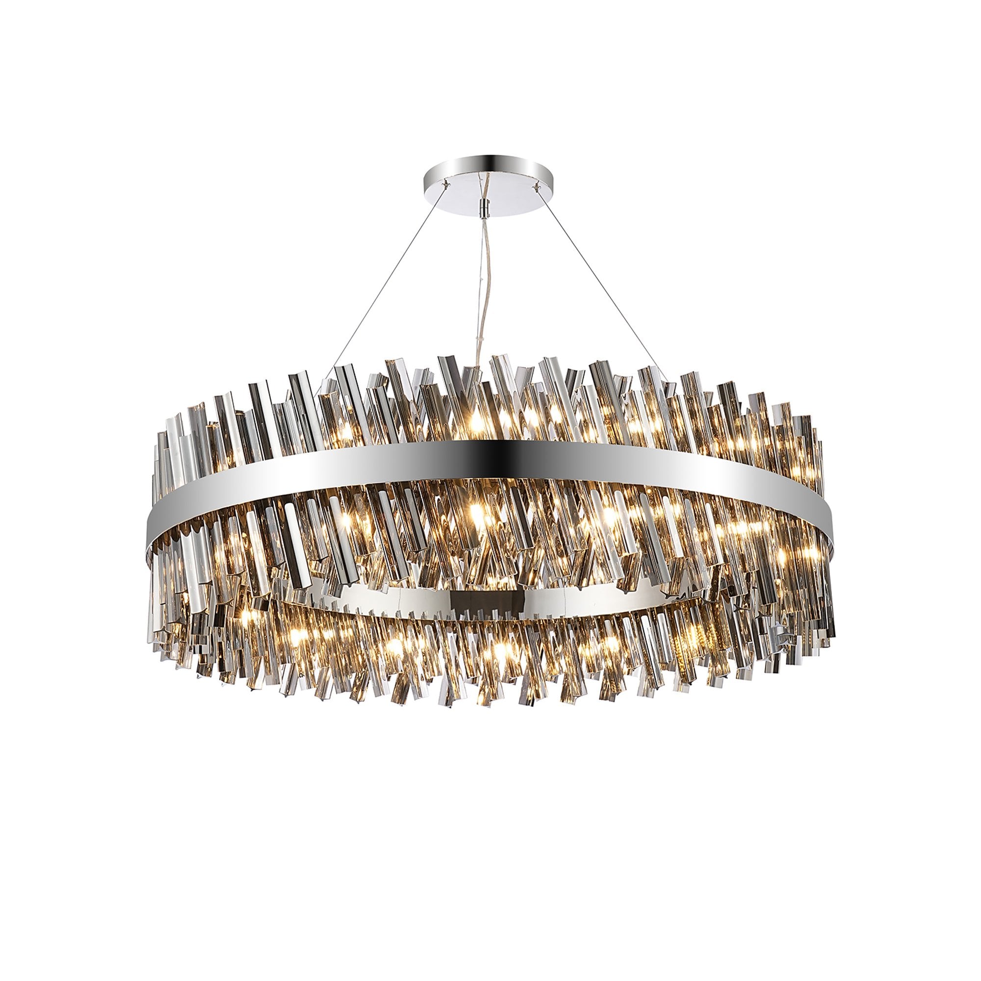 Fabula Farnley 32 Light Round Pendant - Polished Nickel & Smoked Glass