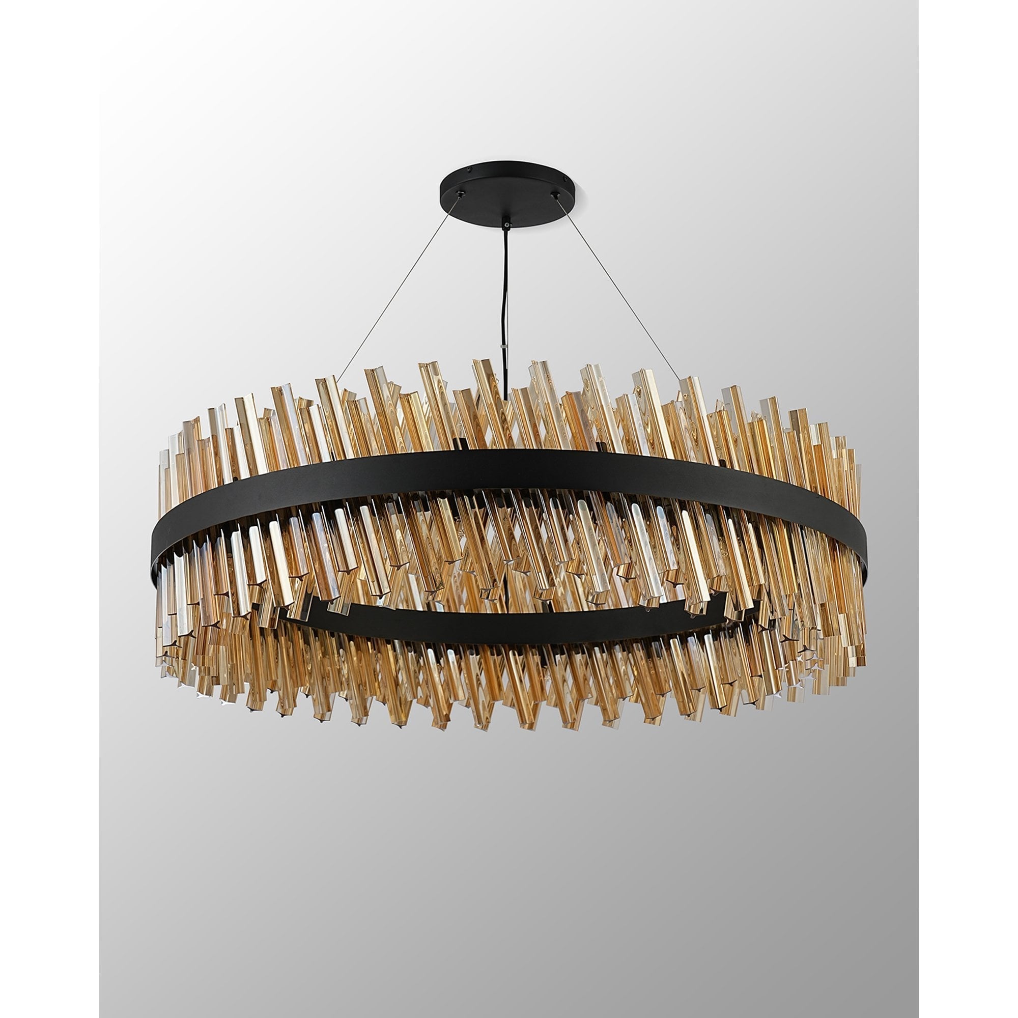 Fabula Farnley 32 Light Round Pendant - Satin Black & Amber Glass