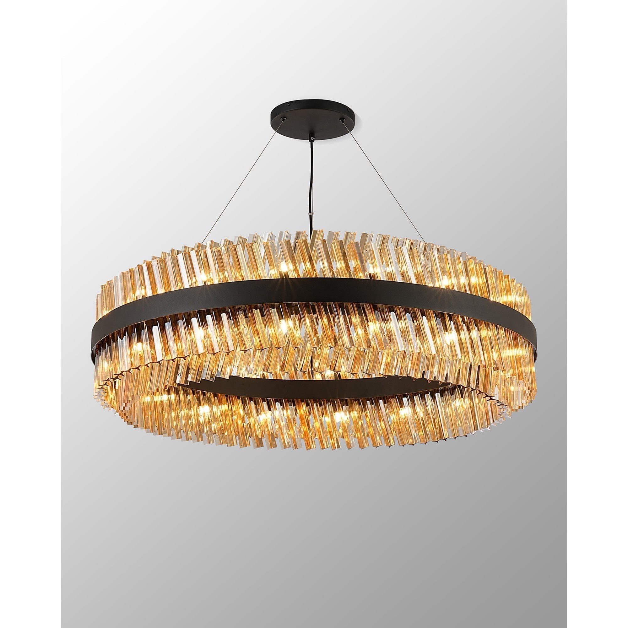 Fabula Farnley 32 Light Round Pendant - Satin Black & Amber Glass