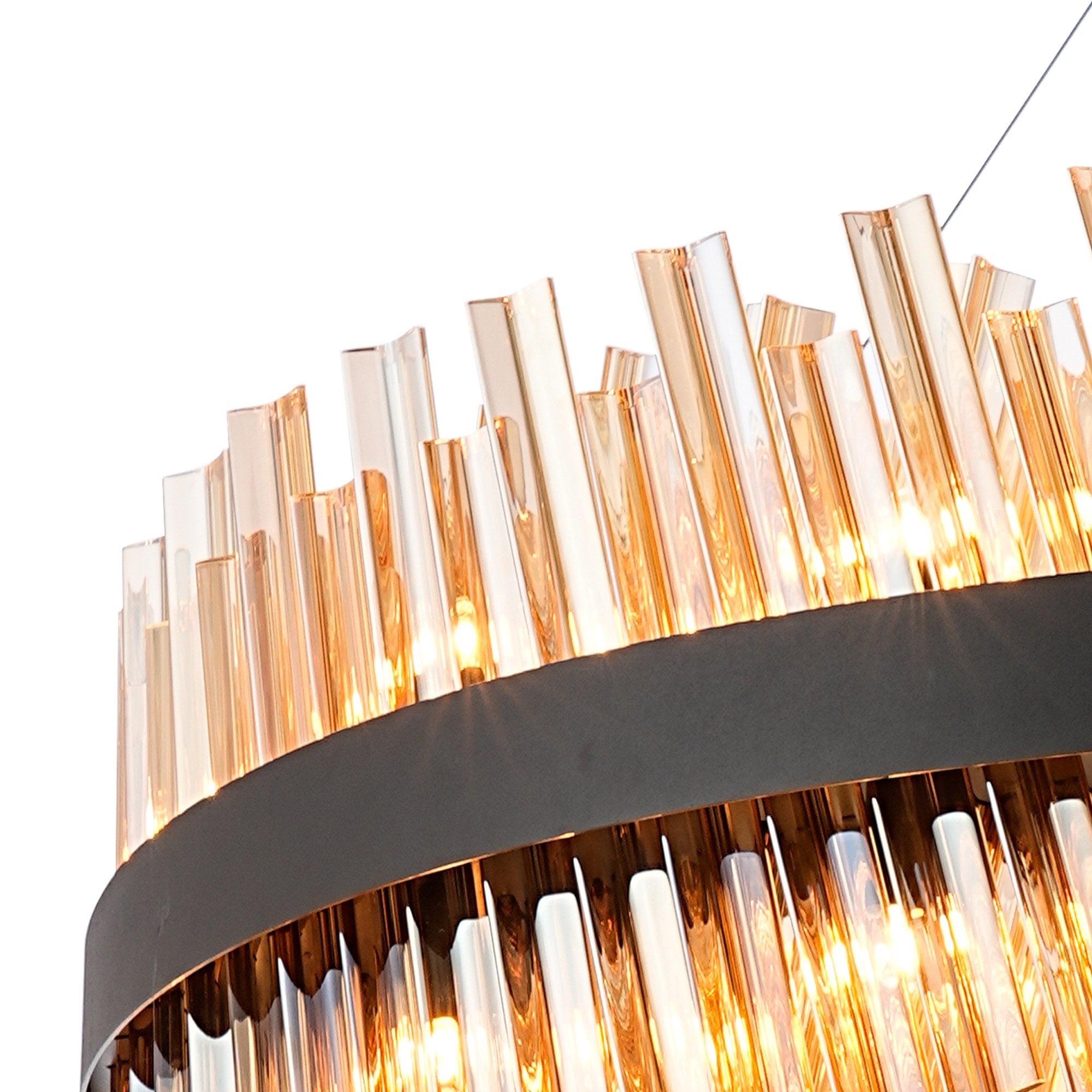 Fabula Farnley 32 Light Round Pendant - Satin Black & Amber Glass