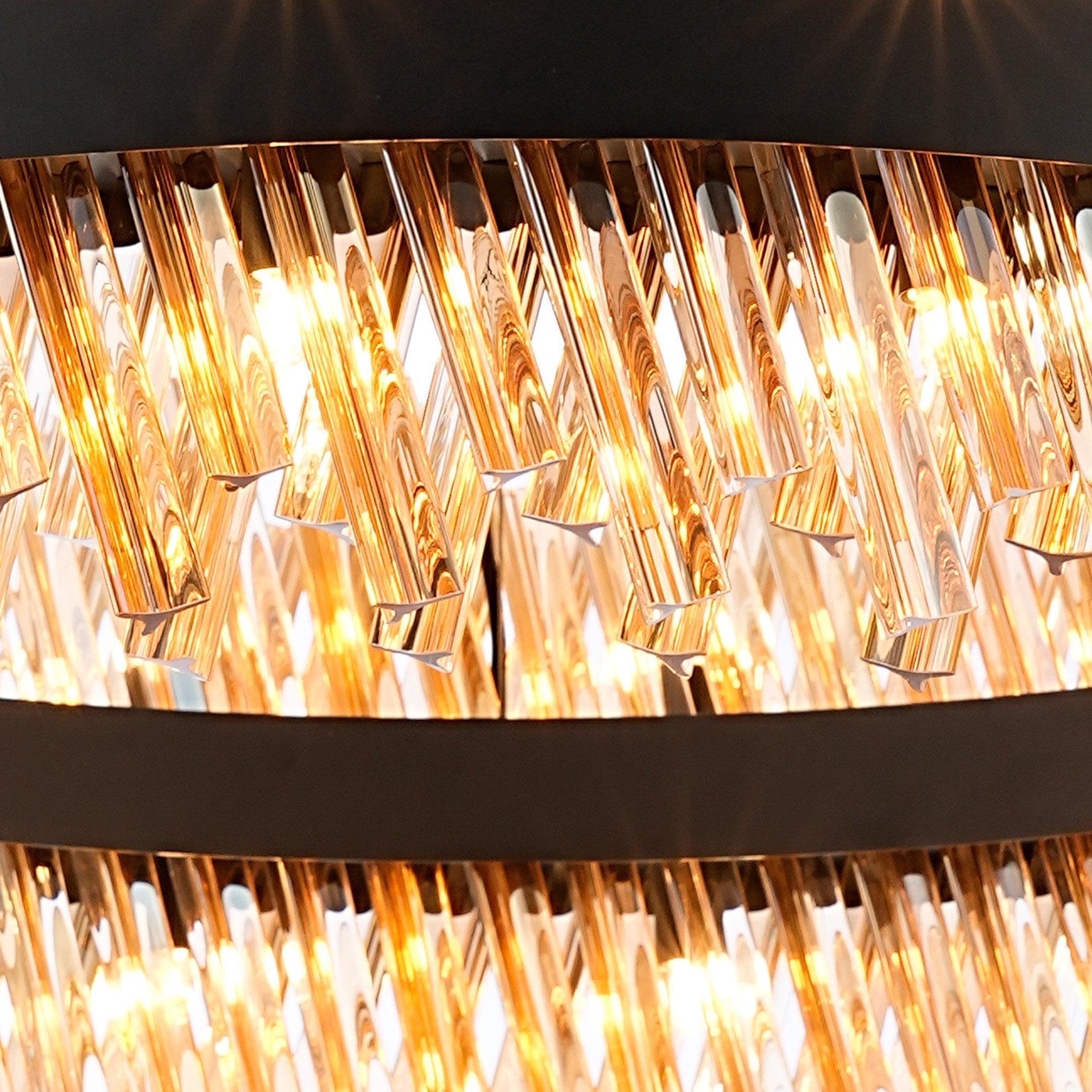 Fabula Farnley 32 Light Round Pendant - Satin Black & Amber Glass