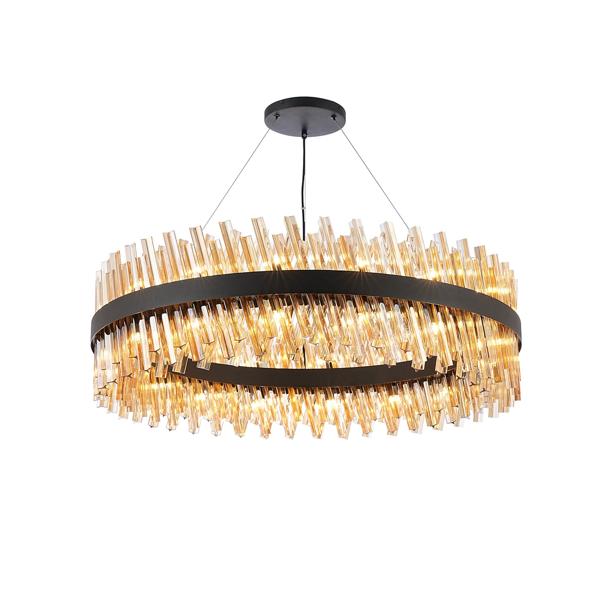 Fabula Farnley 32 Light Round Pendant - Satin Black & Amber Glass