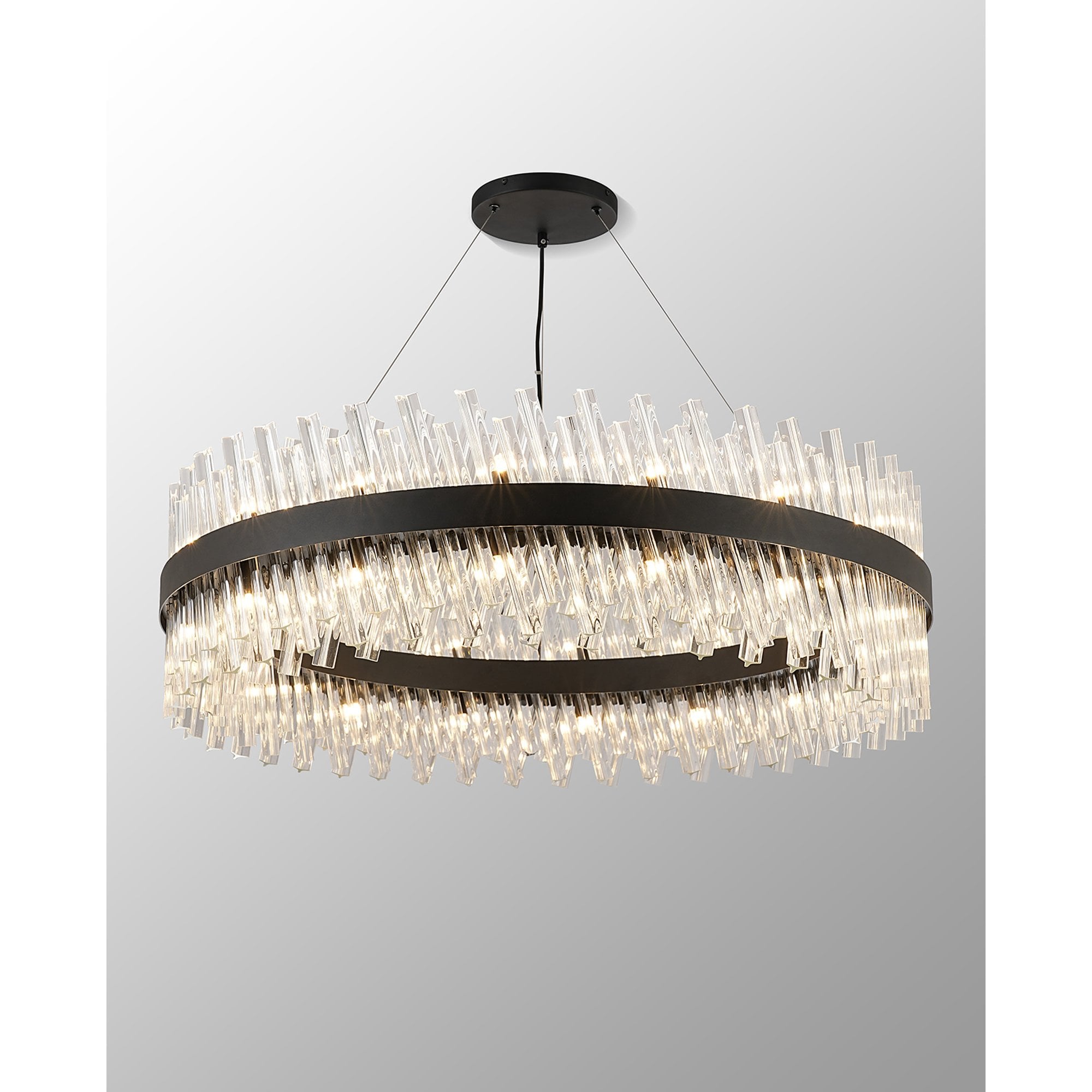 Fabula Farnley 32 Light Round Pendant - Satin Black & Clear Glass