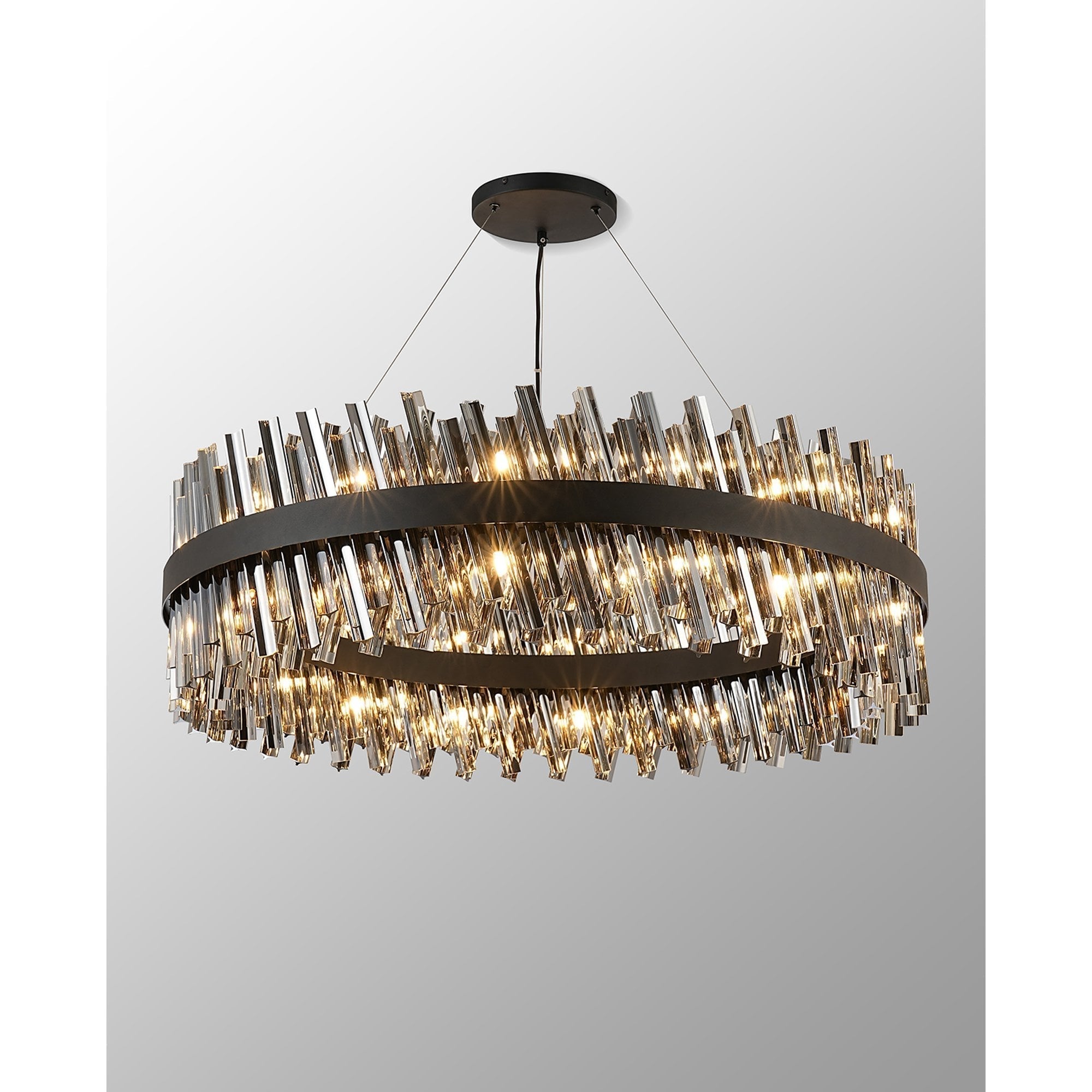 Fabula Farnley 32 Light Round Pendant - Satin Black & Smoked Glass