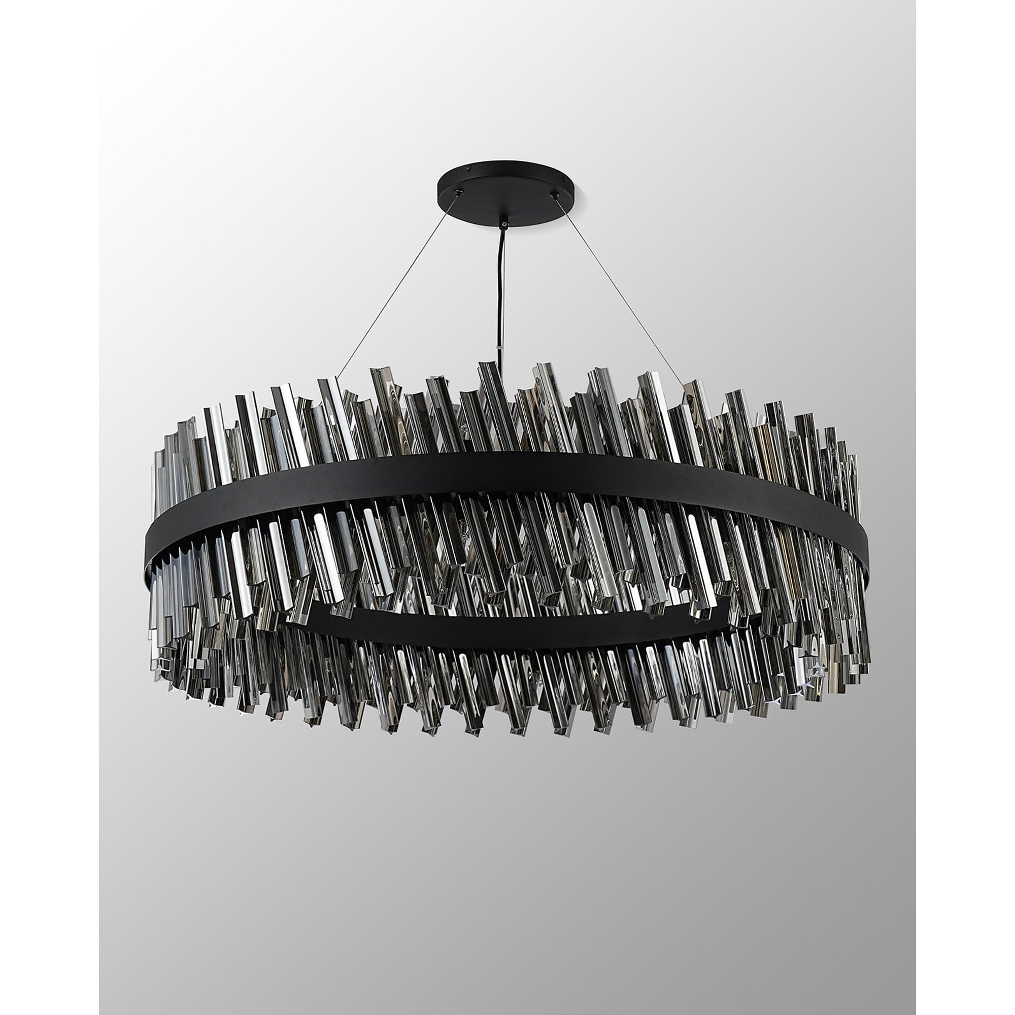 Fabula Farnley 32 Light Round Pendant - Satin Black & Smoked Glass
