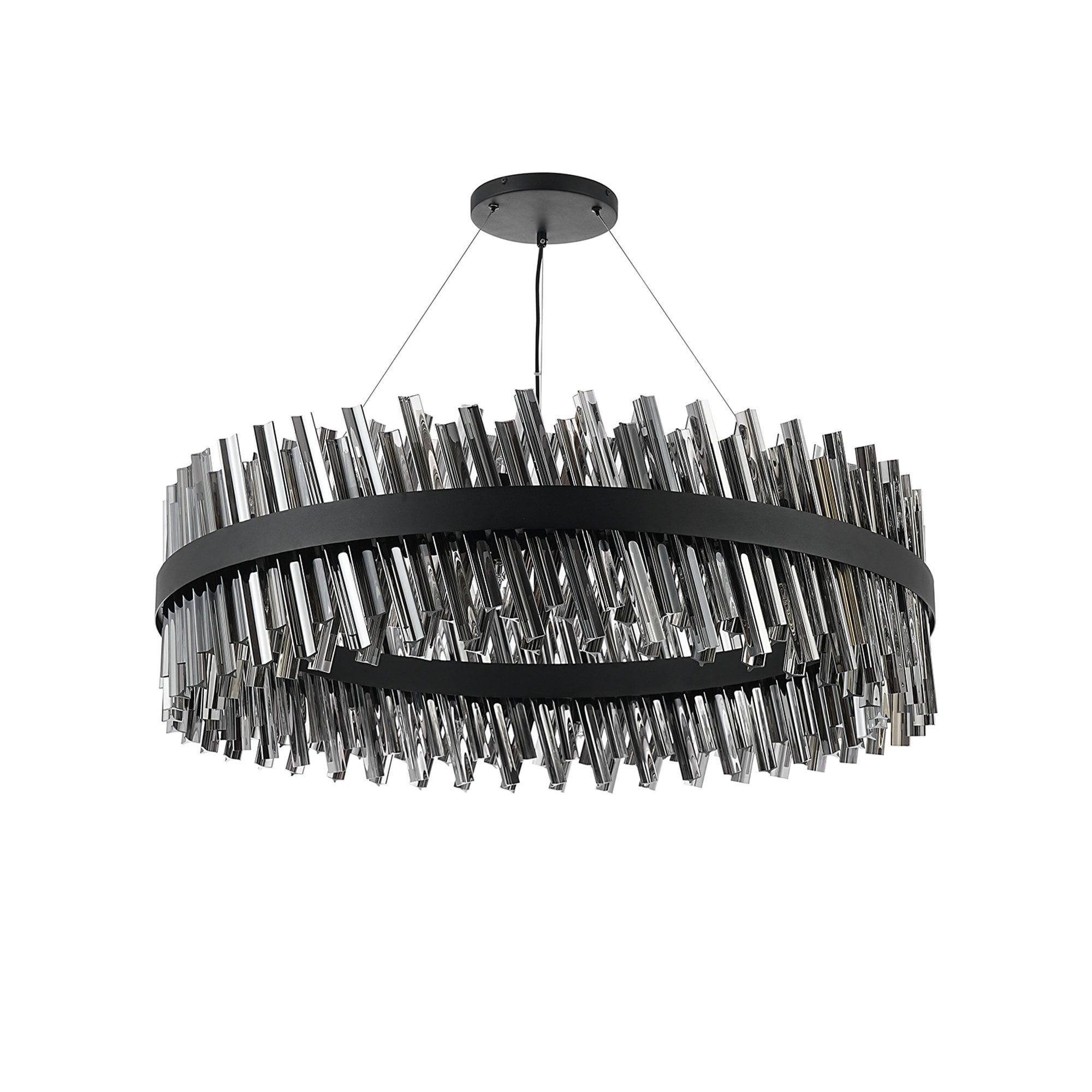 Fabula Farnley 32 Light Round Pendant - Satin Black & Smoked Glass