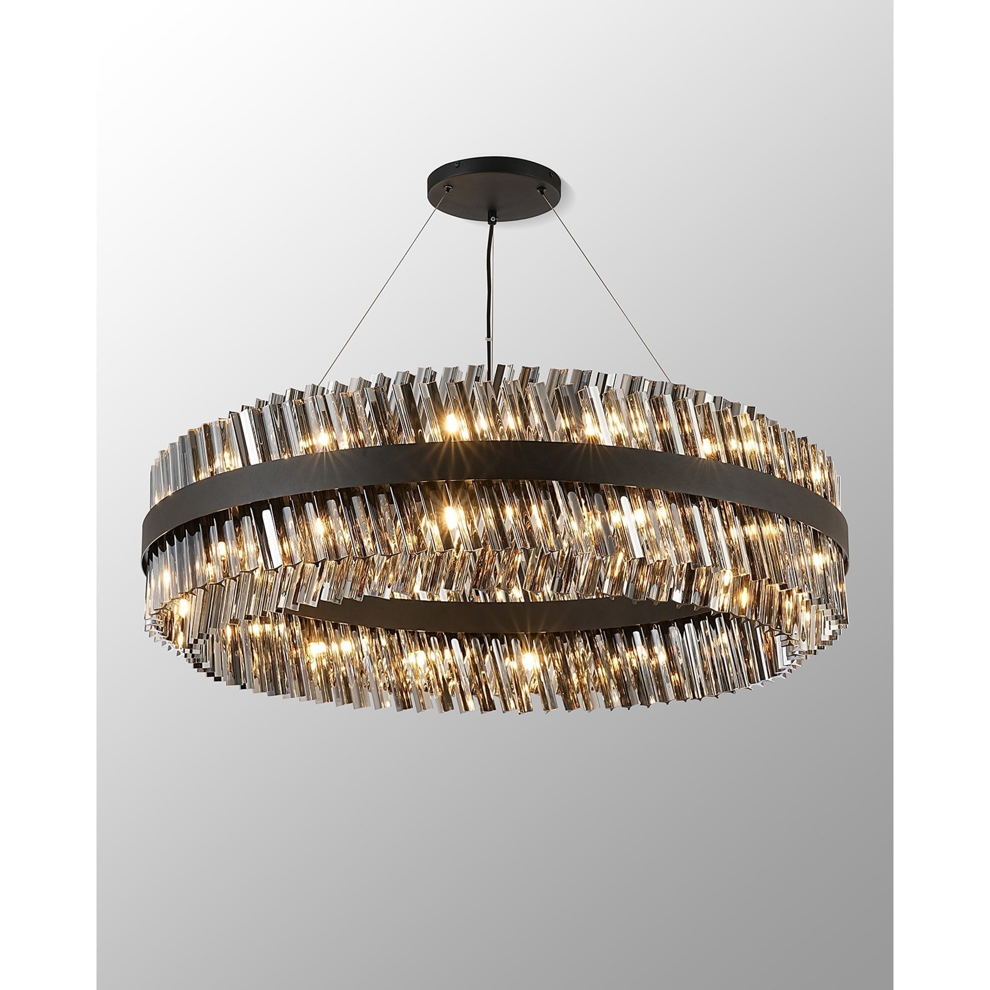 Fabula Farnley 32 Light Round Pendant - Satin Black & Smoked Glass
