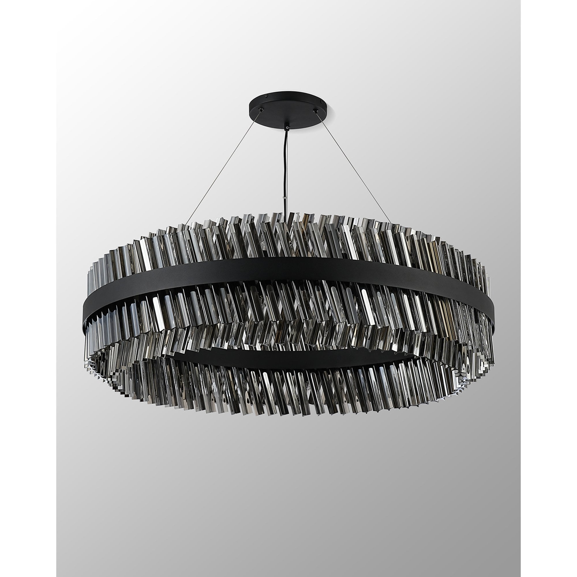 Fabula Farnley 32 Light Round Pendant - Satin Black & Smoked Glass