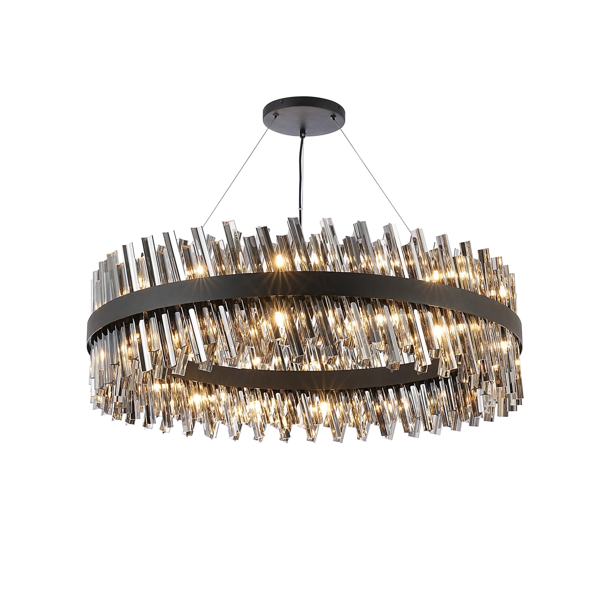 Fabula Farnley 32 Light Round Pendant - Satin Black & Smoked Glass