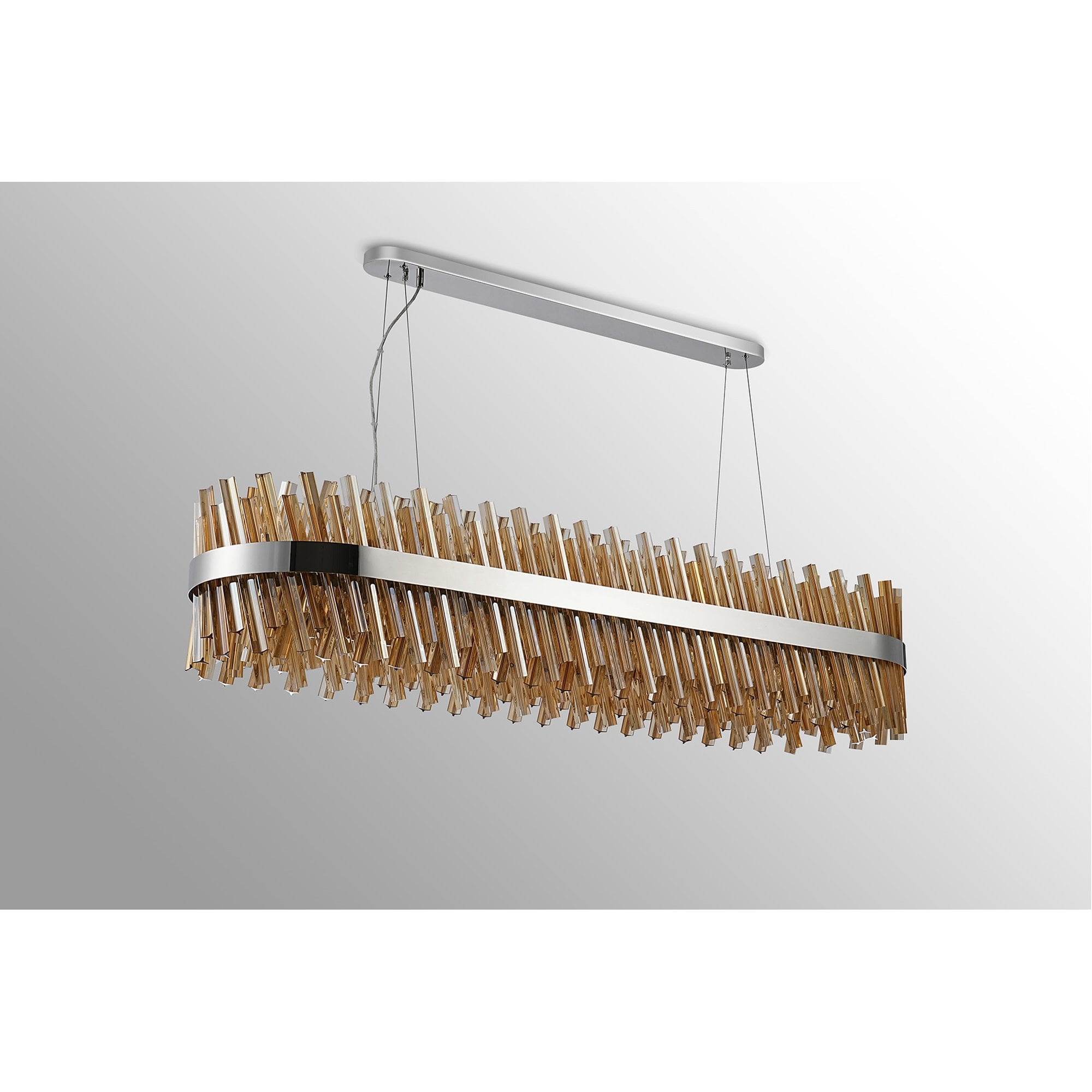 Fabula Farnley 36 Light Oblong Pendant - Polished Nickel & Amber Glass