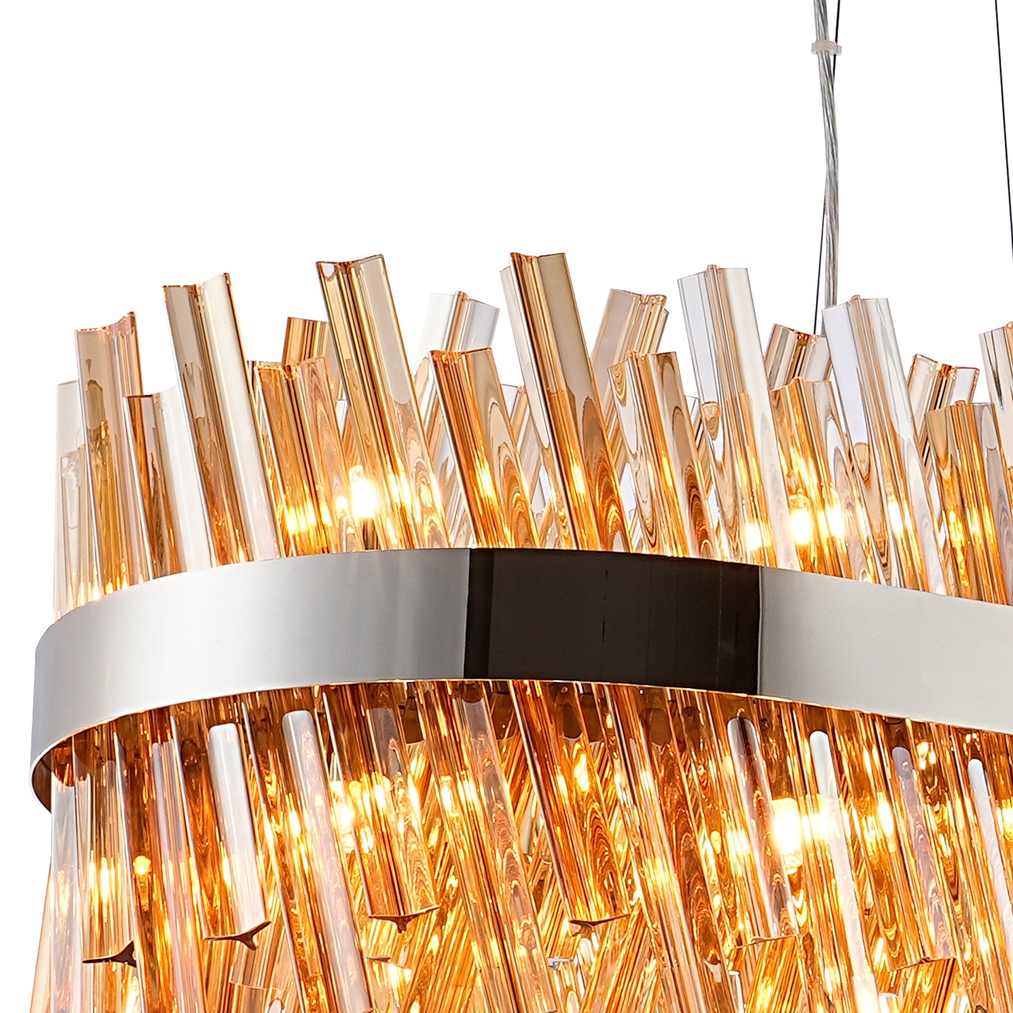 Fabula Farnley 36 Light Oblong Pendant - Polished Nickel & Amber Glass
