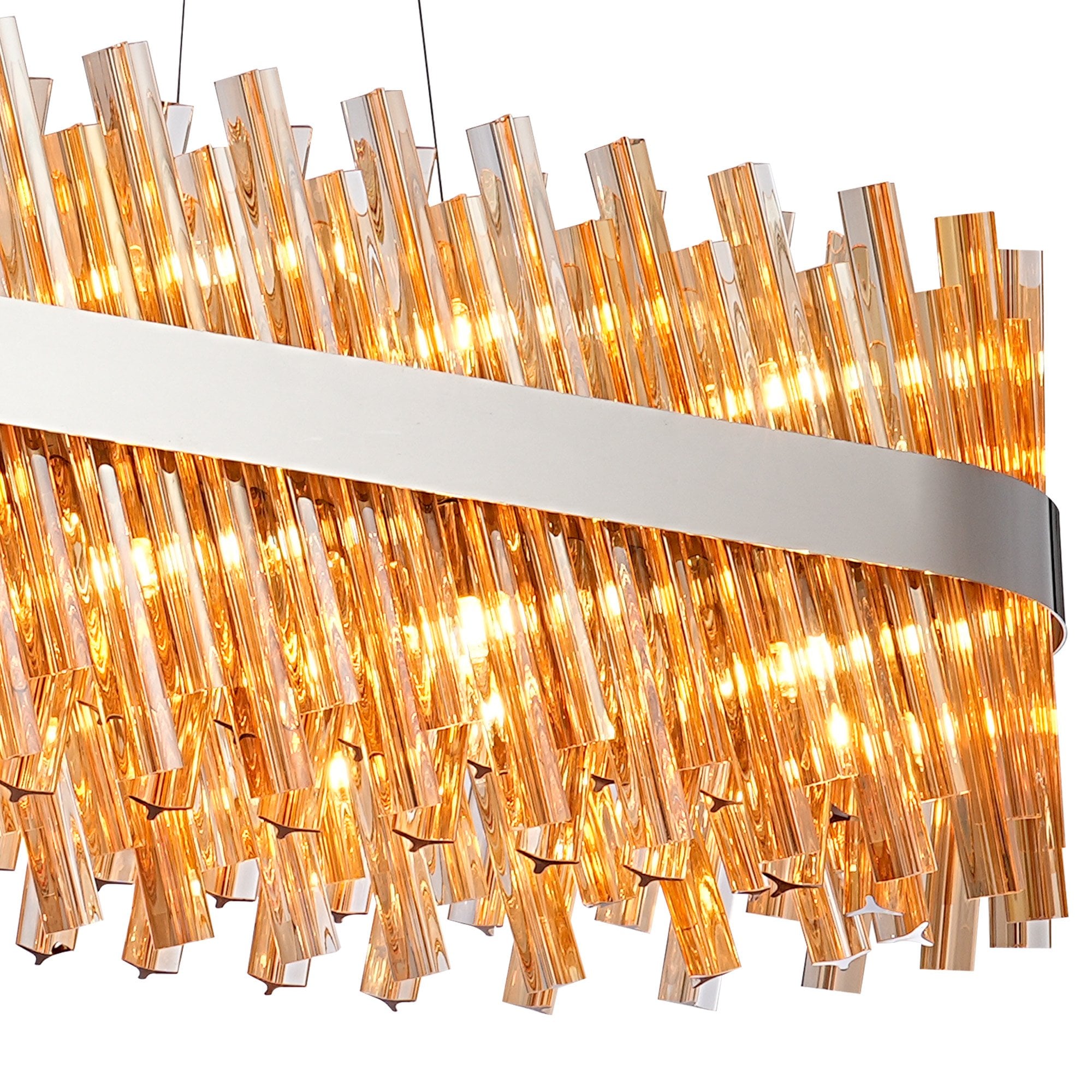 Fabula Farnley 36 Light Oblong Pendant - Polished Nickel & Amber Glass