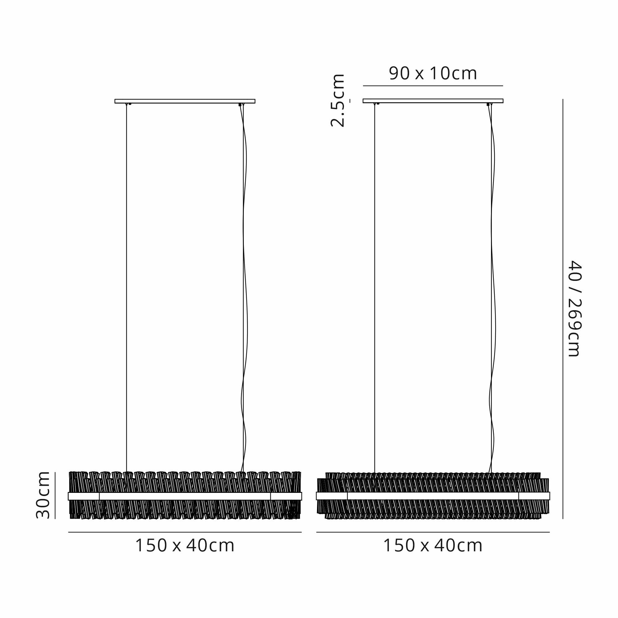 Fabula Farnley 36 Light Oblong Pendant - Polished Nickel & Smoked Glass