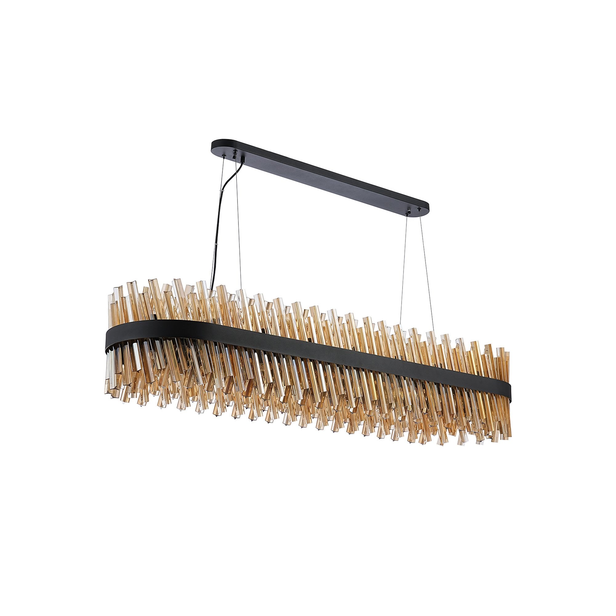 Fabula Farnley 36 Light Oblong Pendant - Satin Black & Amber Glass