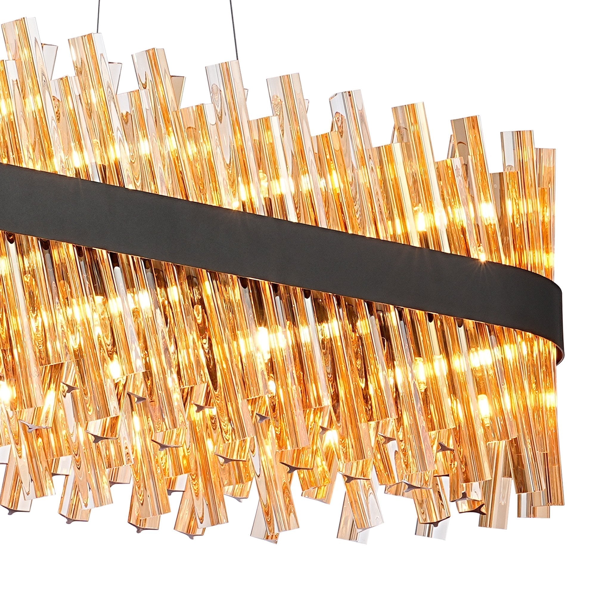 Fabula Farnley 36 Light Oblong Pendant - Satin Black & Amber Glass