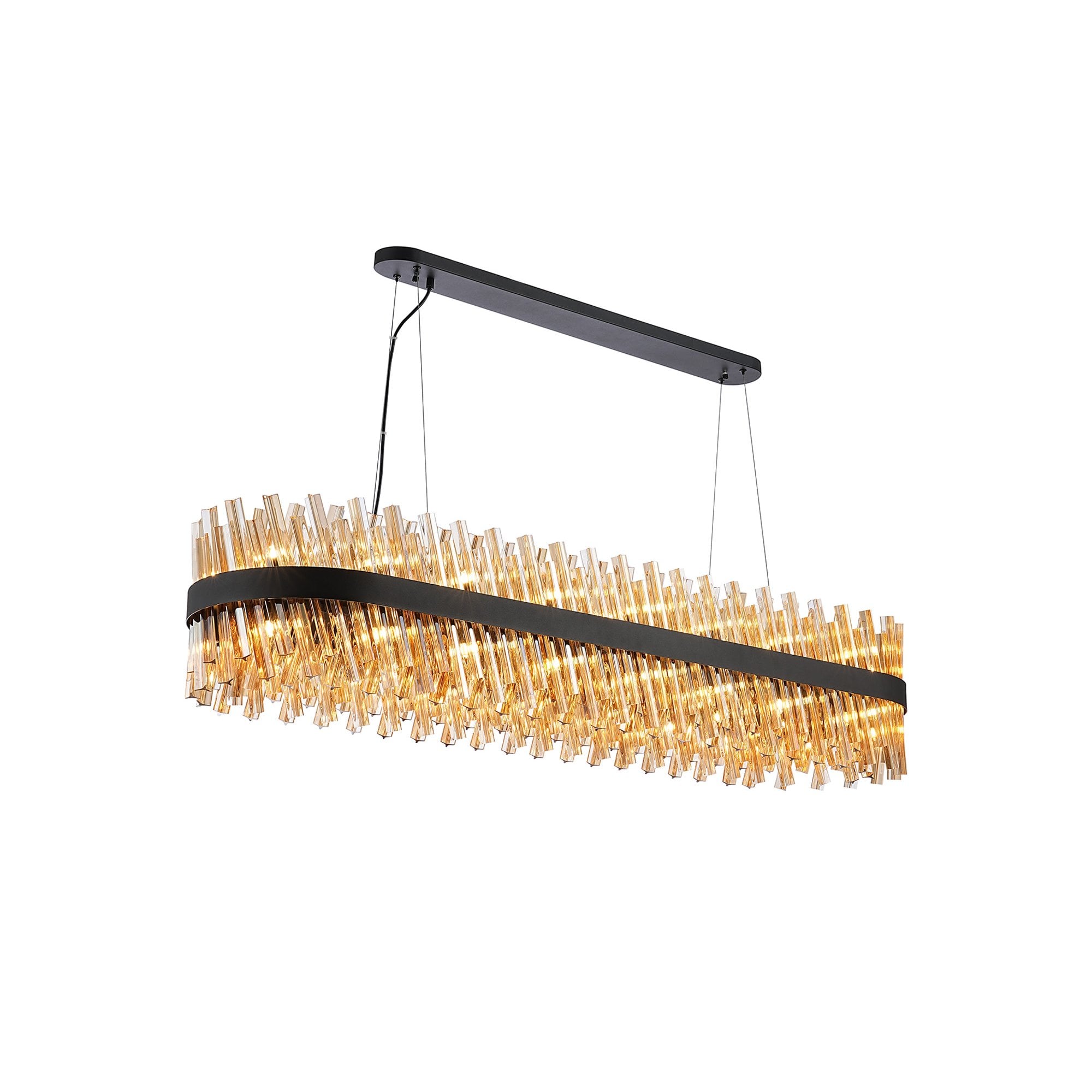 Fabula Farnley 36 Light Oblong Pendant - Satin Black & Amber Glass