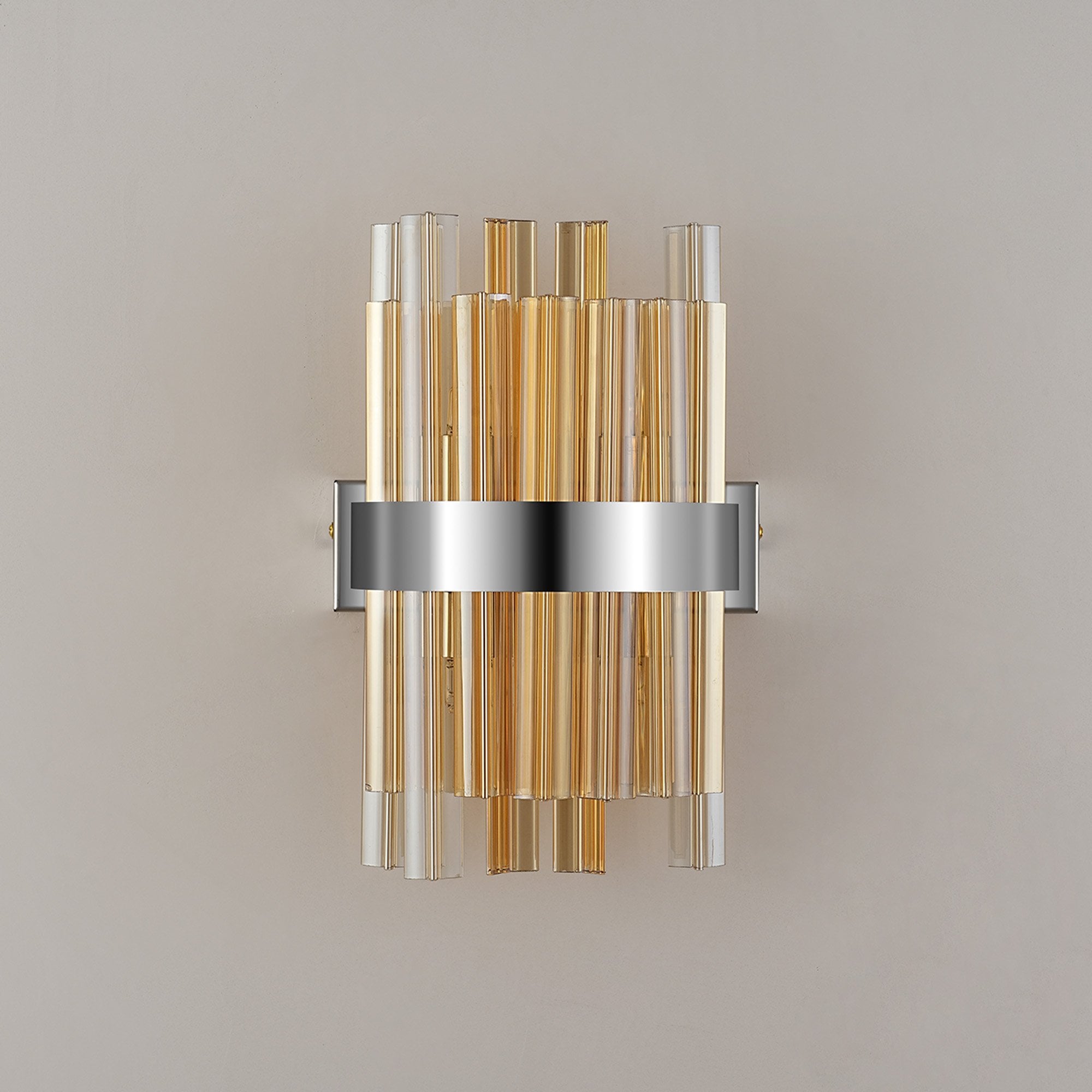 Fabula Farnley 4 Light Wall Light - Polished Nickel & Amber Glass