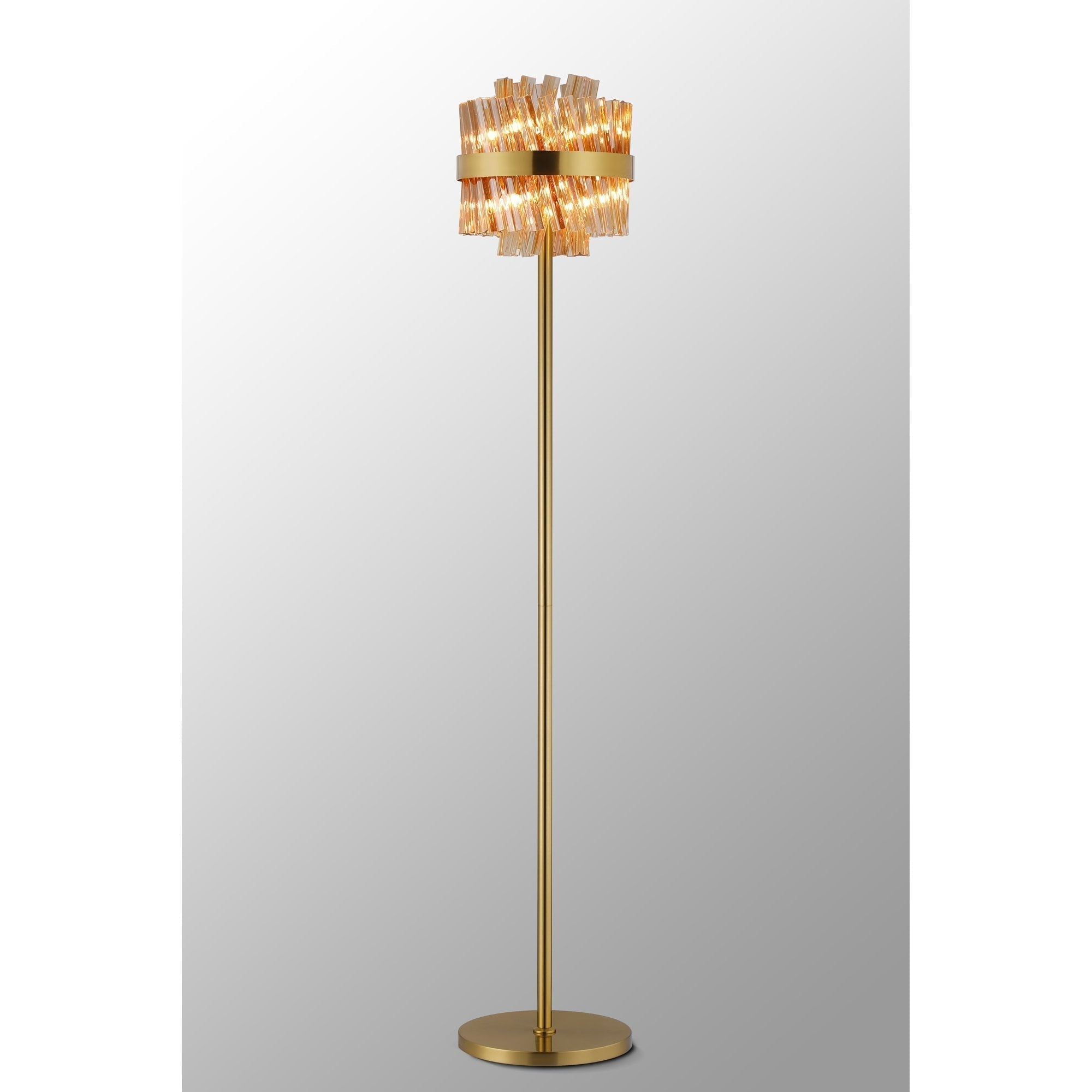 Fabula Farnley 8 Light Floor Lamp - Brass & Amber Glass