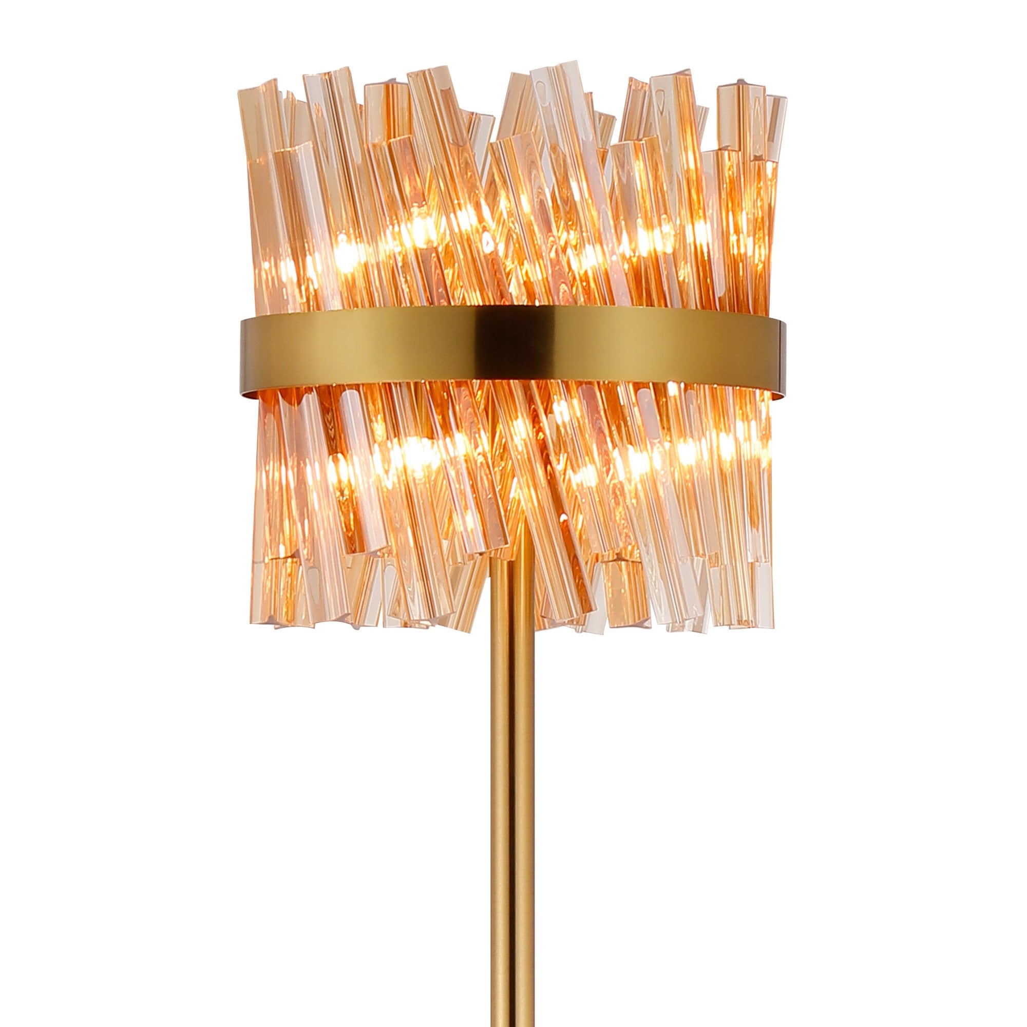 Fabula Farnley 8 Light Floor Lamp - Brass & Amber Glass