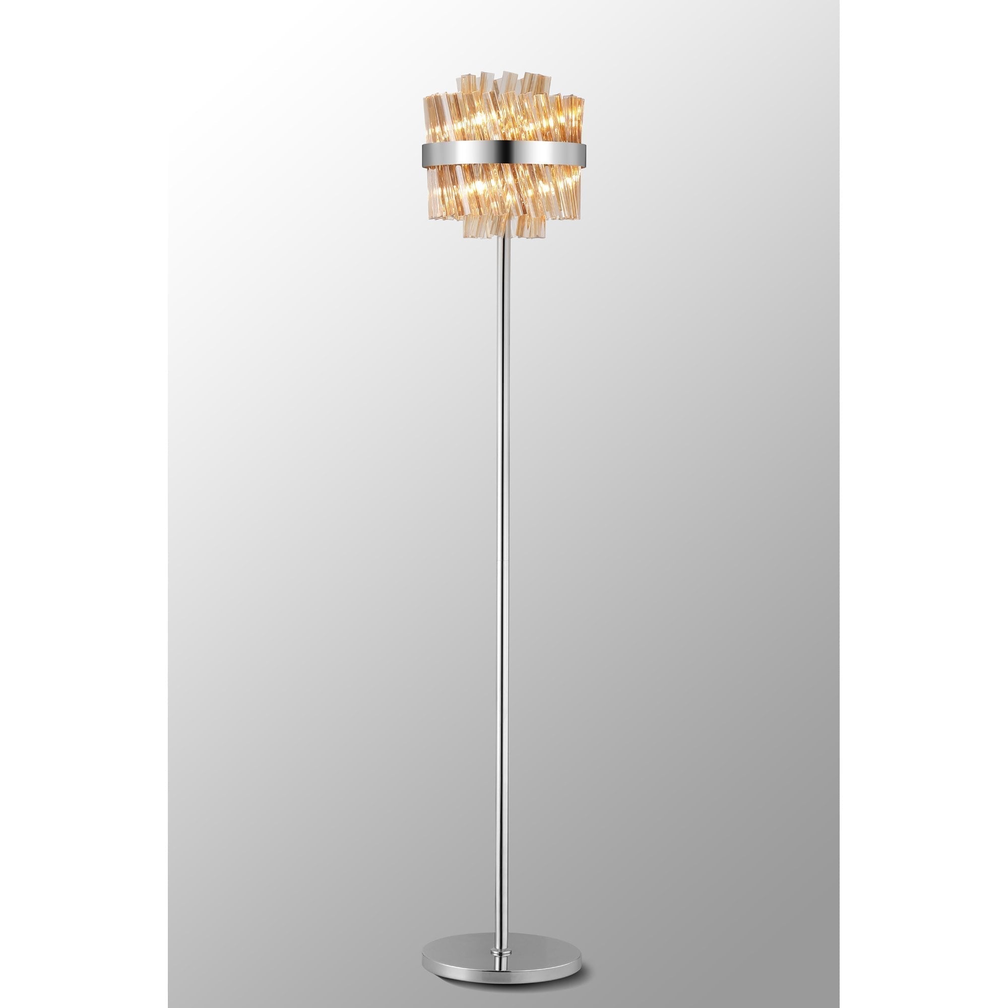 Fabula Farnley 8 Light Floor Lamp - Polished Nickel & Amber Glass