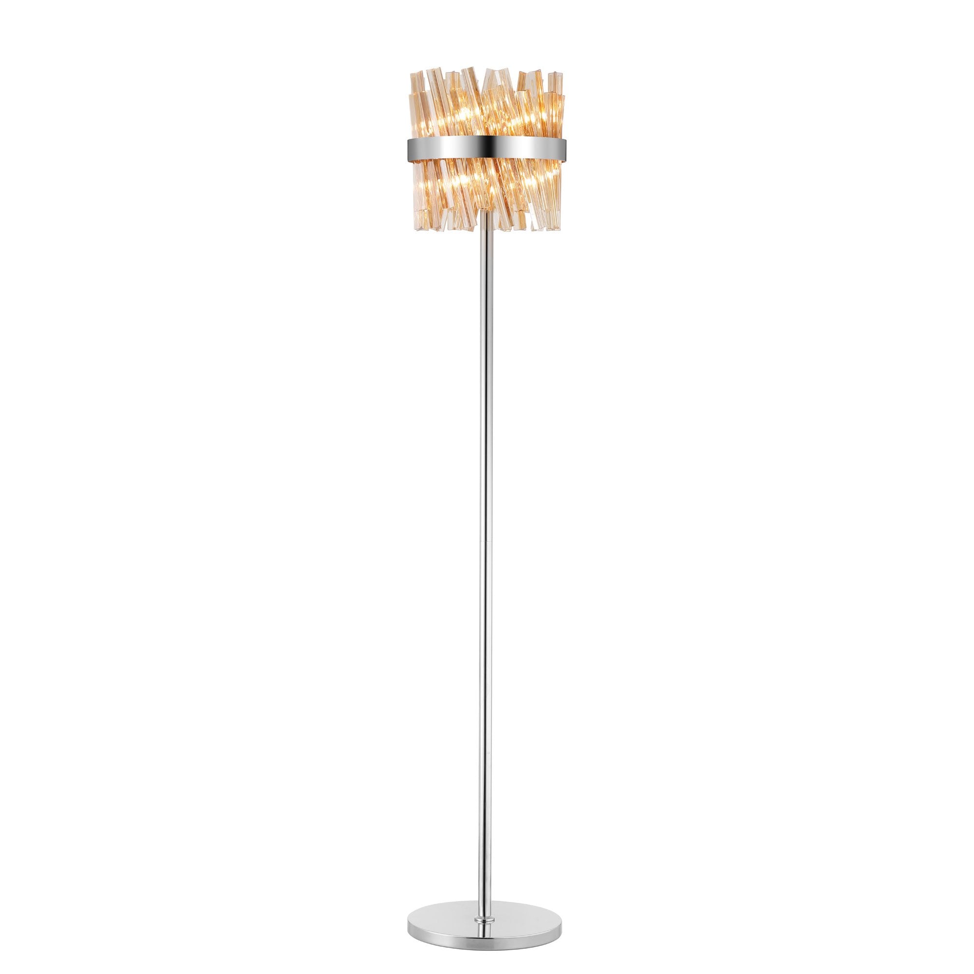 Fabula Farnley 8 Light Floor Lamp - Polished Nickel & Amber Glass