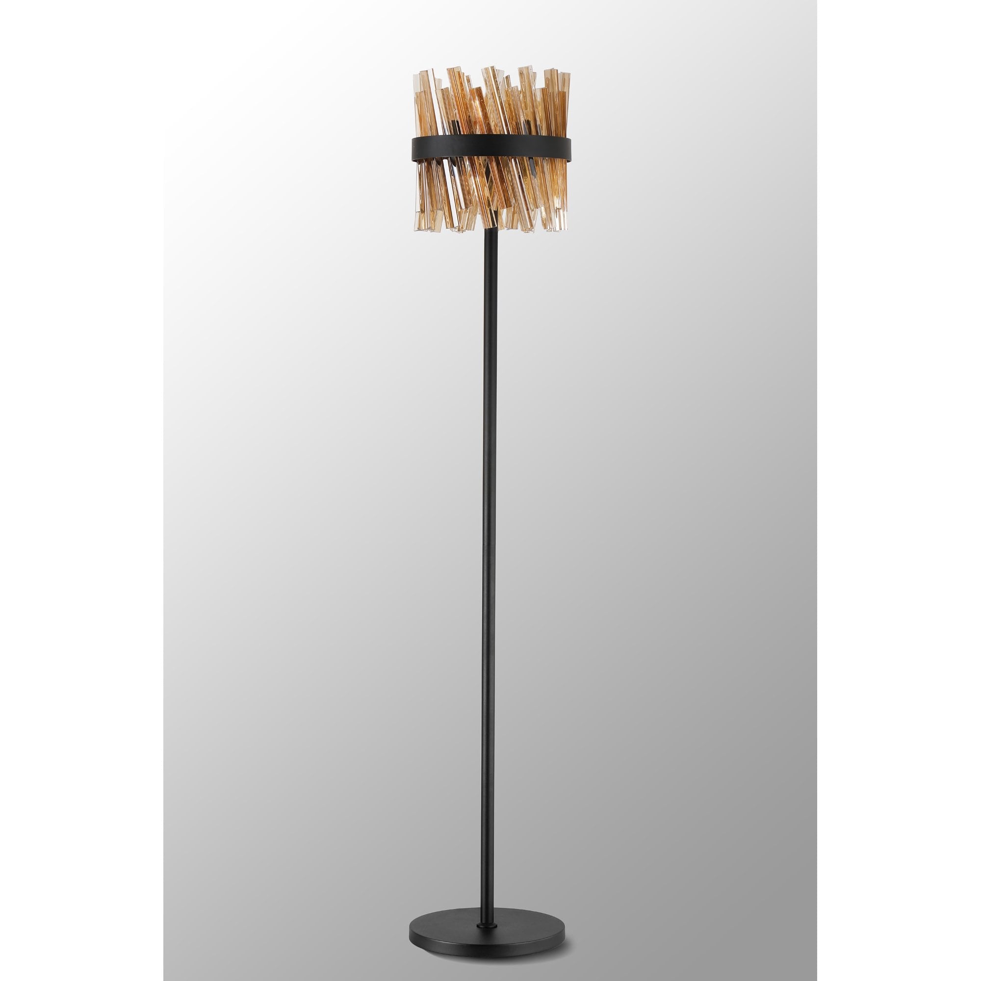 Fabula Farnley 8 Light Floor Lamp - Satin Black & Amber Glass