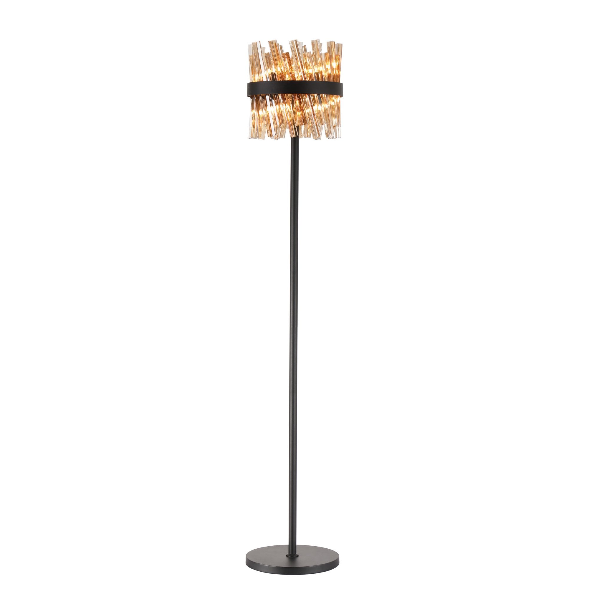 Fabula Farnley 8 Light Floor Lamp - Satin Black & Amber Glass
