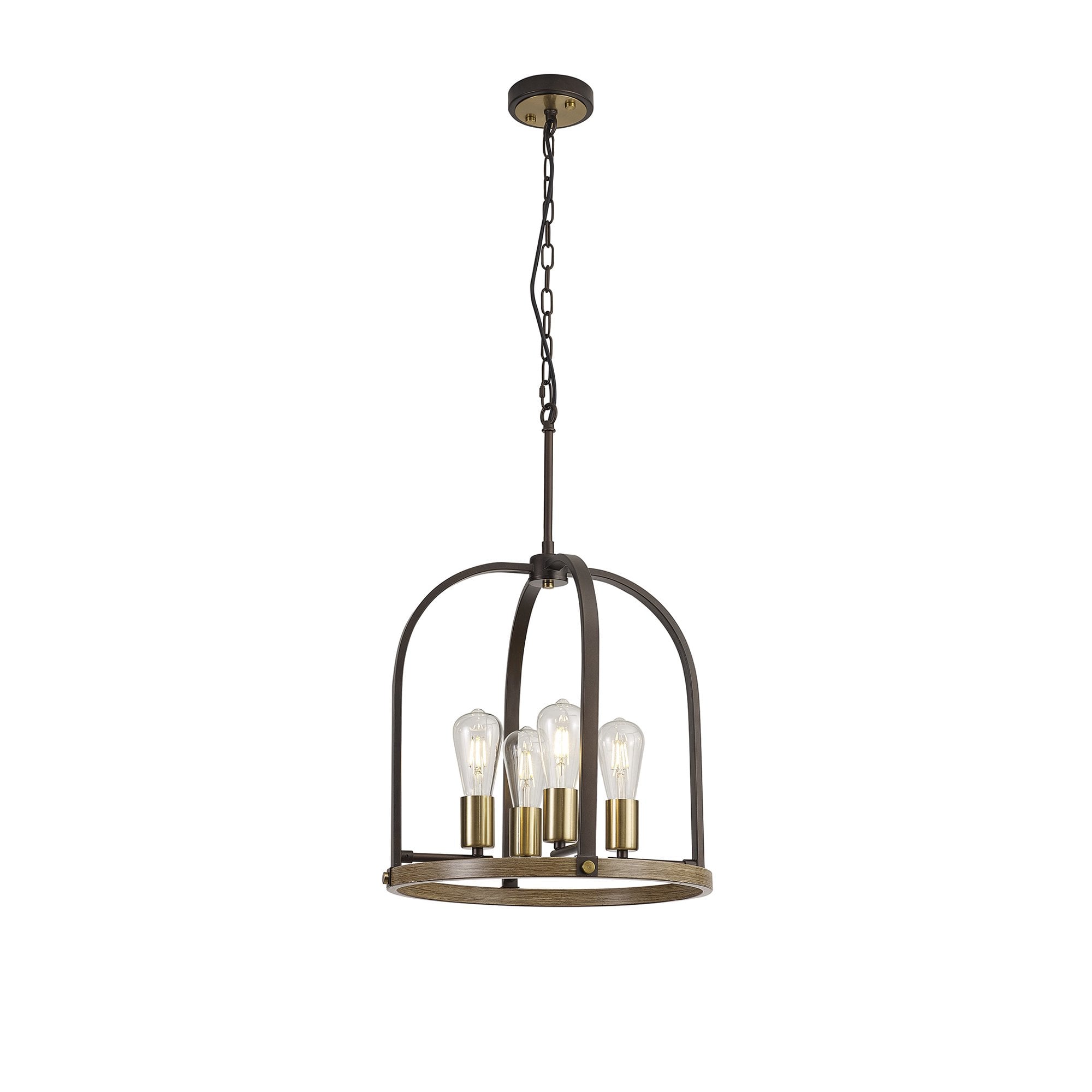 Fabula Faversham 4 Light Round Pendant - Antique Bronze, Brown Oxide & Wood
