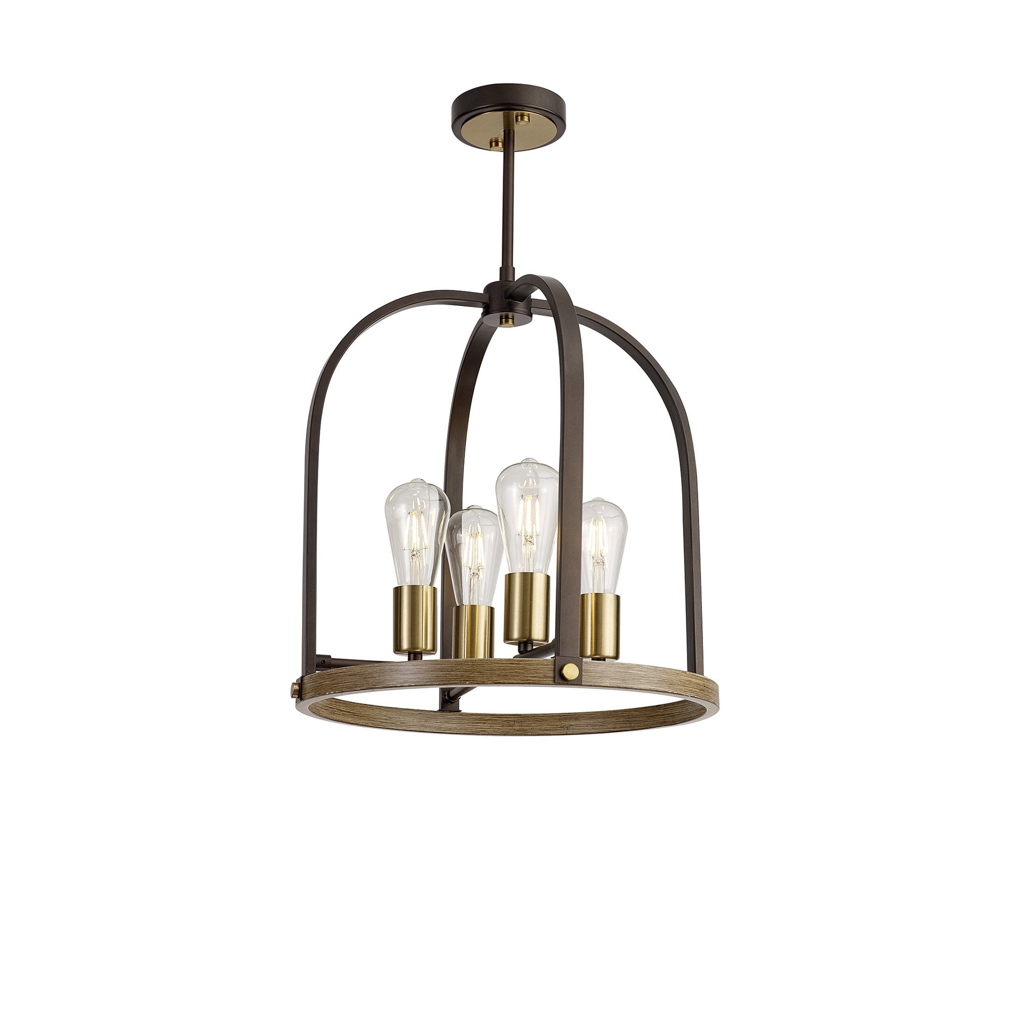 Fabula Faversham 4 Light Round Pendant - Antique Bronze, Brown Oxide & Wood