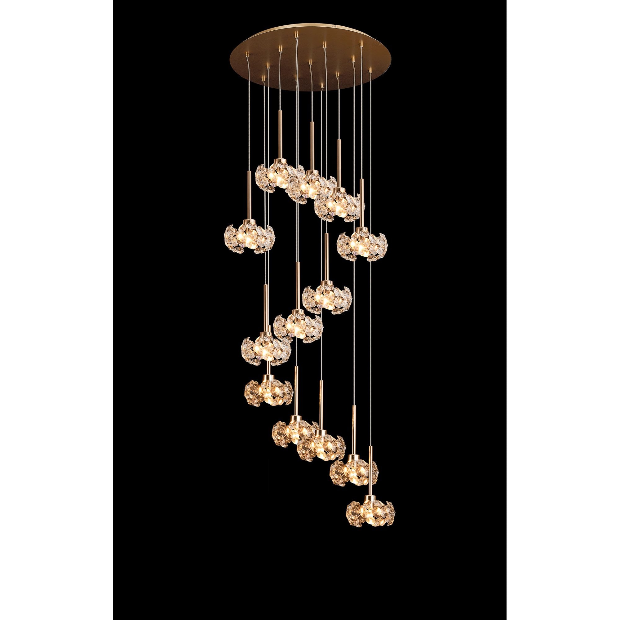 Fabula Grosvenor 13 Light Round Multi-Drop Pendant - French Gold & Crystal Glass