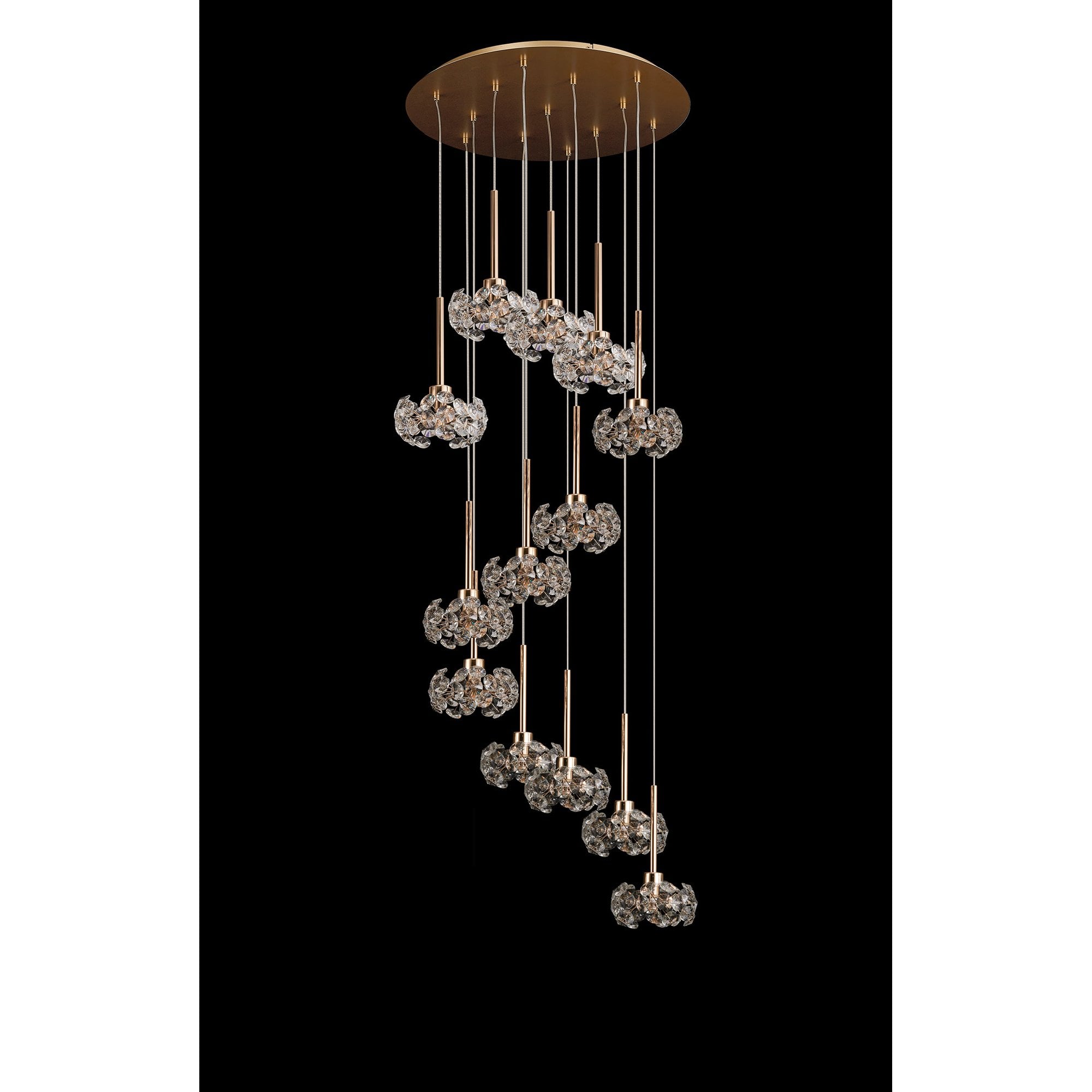 Fabula Grosvenor 13 Light Round Multi-Drop Pendant - French Gold & Crystal Glass