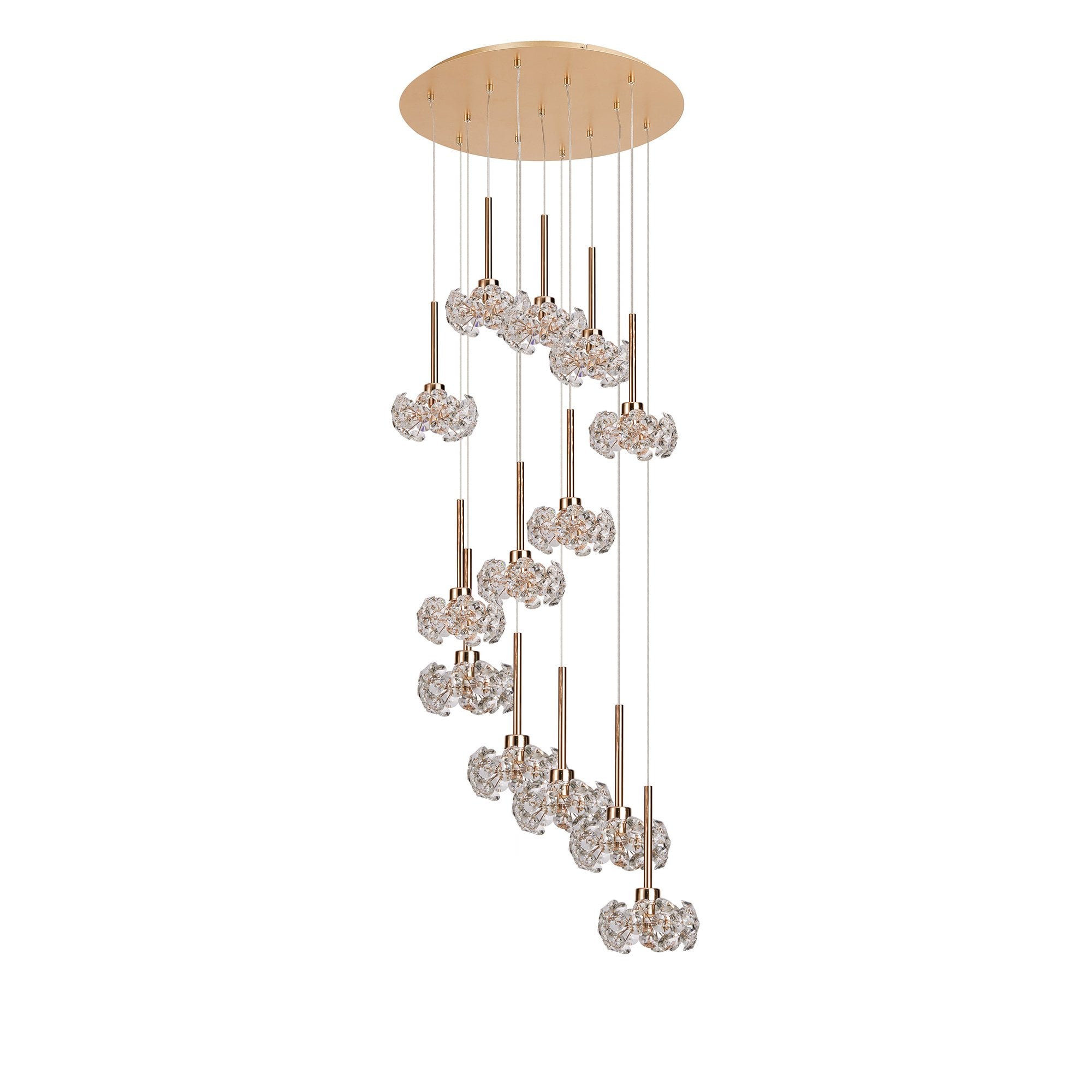 Fabula Grosvenor 13 Light Round Multi-Drop Pendant - French Gold & Crystal Glass